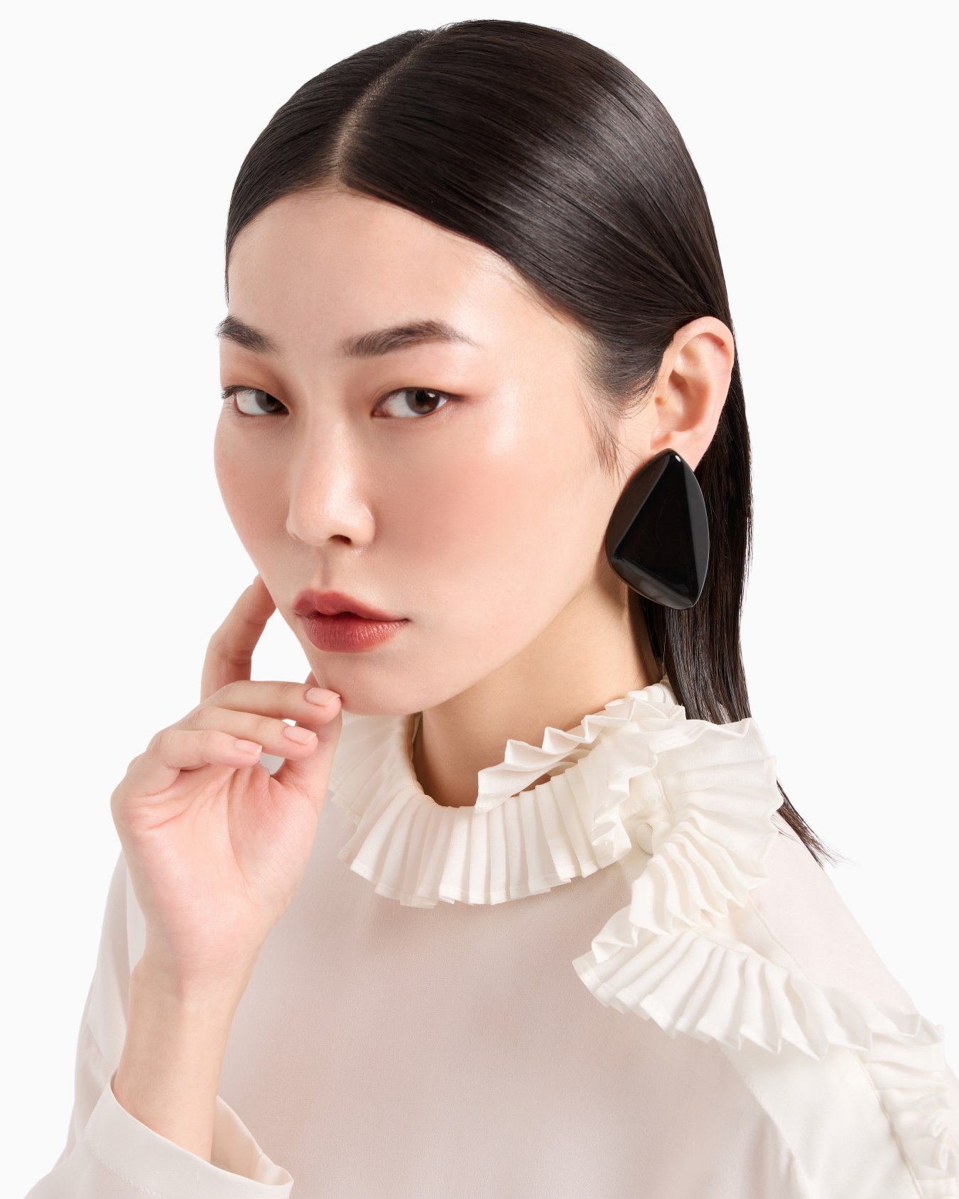 Icon silk double georgette blouse with pleats at the neck and shoulders Slide 4