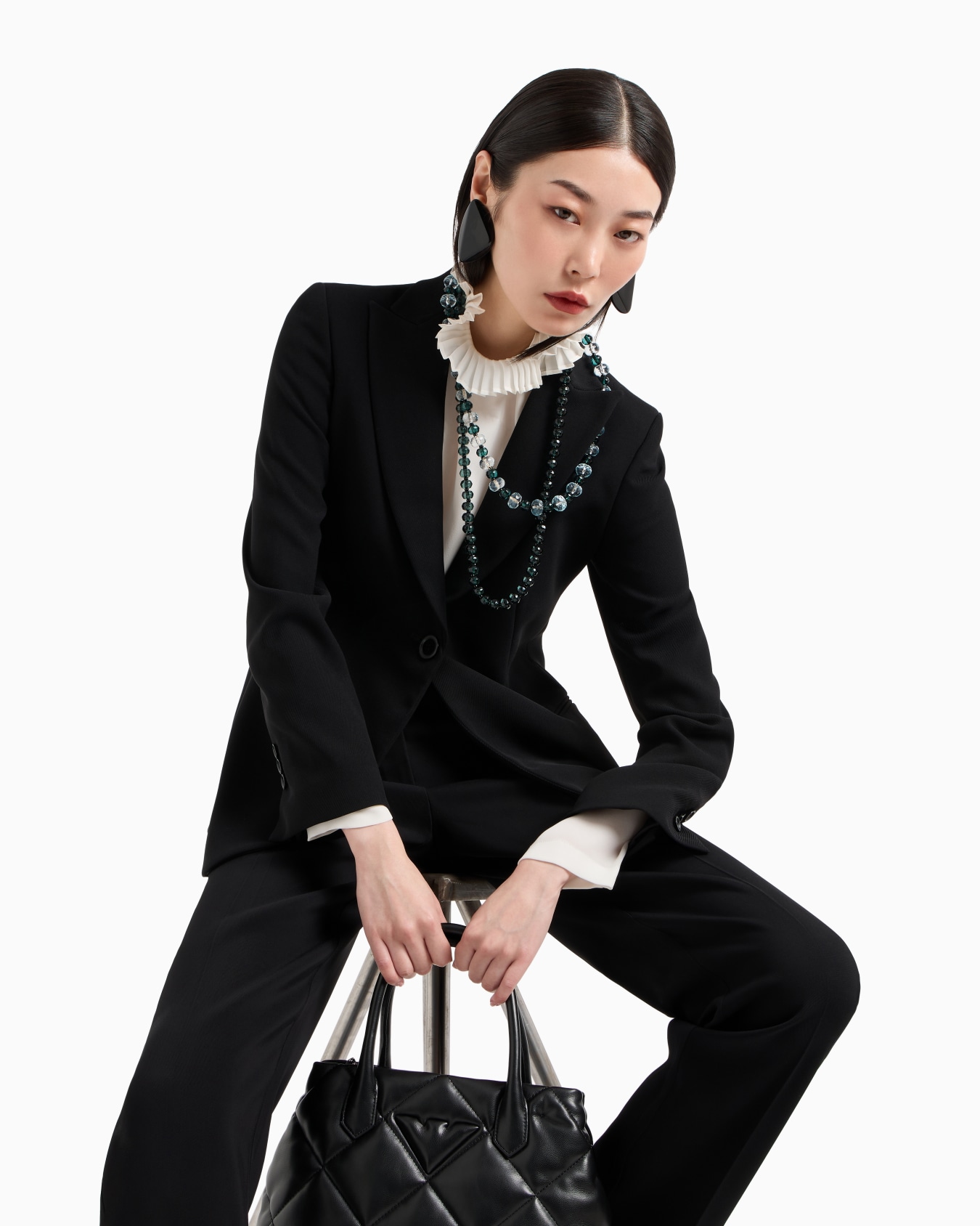Icon silk double georgette blouse with pleats at the neck and shoulders Slide 5