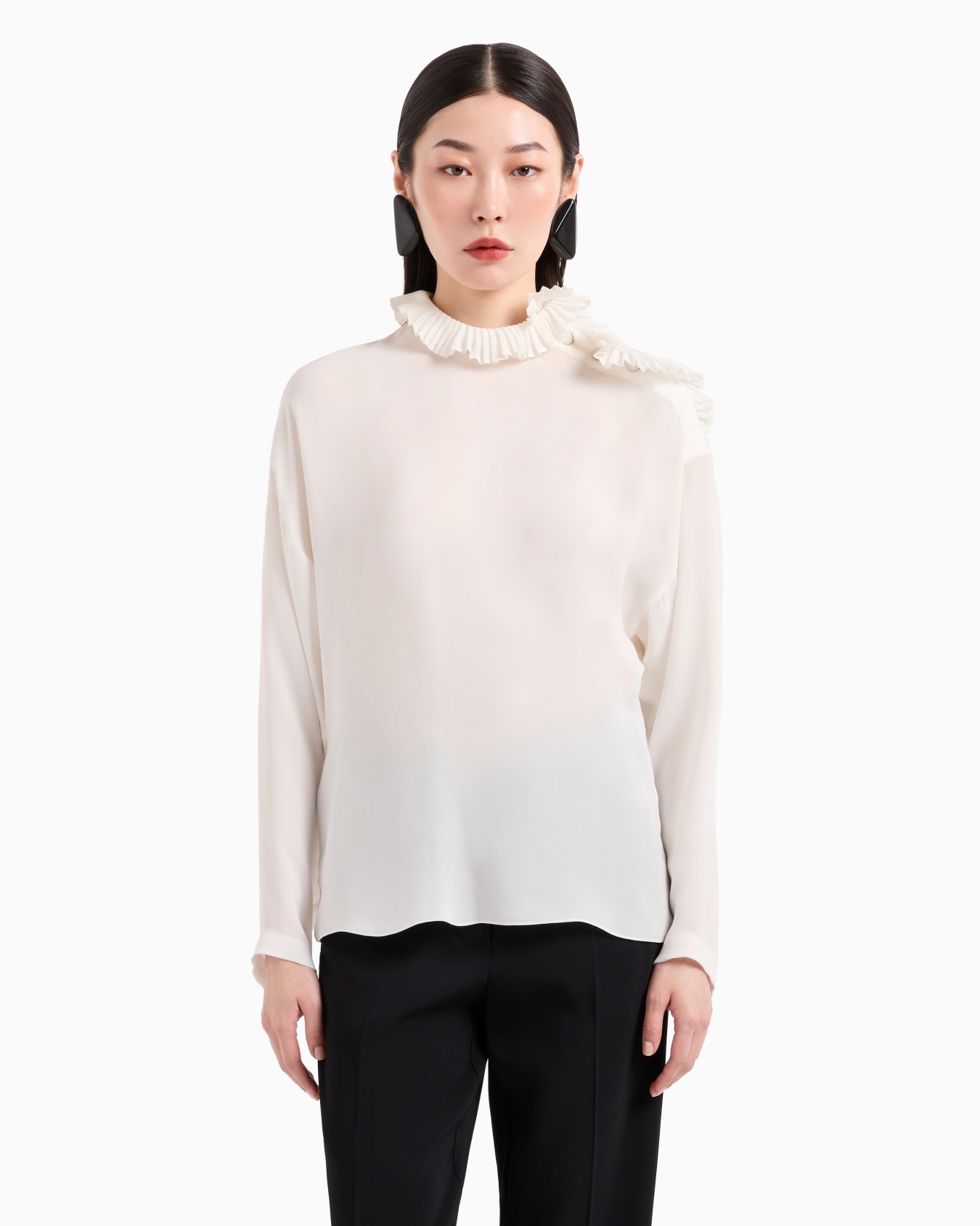 Icon silk double georgette blouse with pleats at the neck and shoulders Slide 1