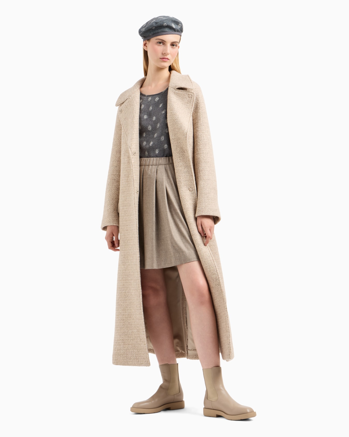 Jupe plissée à taille élastique en flanelle de laine chinée Icon Diapositive 3