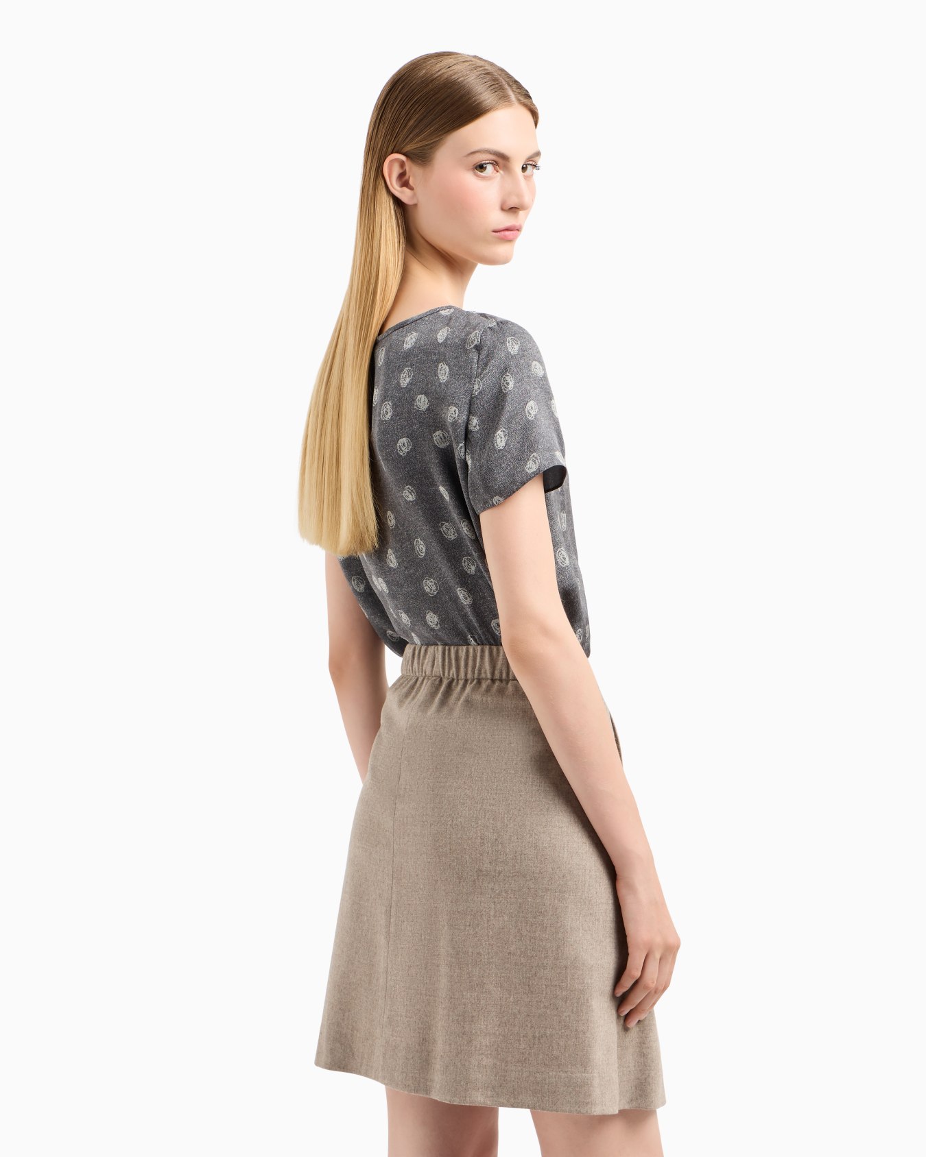 Jupe plissée à taille élastique en flanelle de laine chinée Icon Diapositive 2