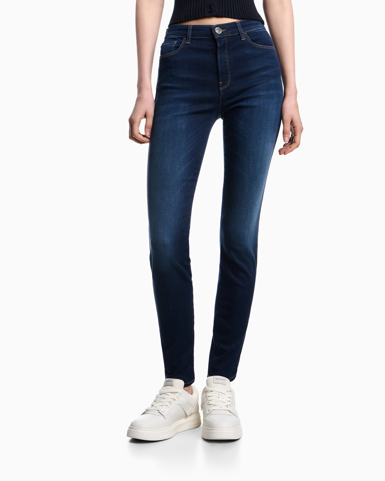 J20 high-waisted super-skinny leg jeans in stretch denim with laser-cut logo Slide 3
