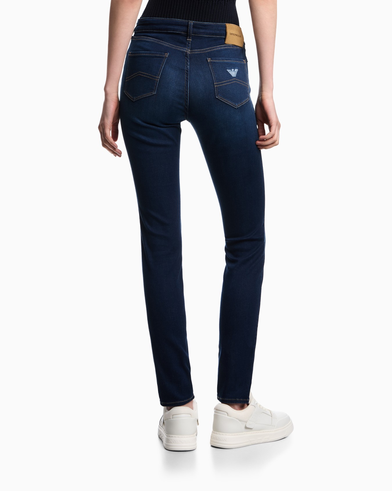 J20 high-waisted super-skinny leg jeans in stretch denim with laser-cut logo Slide 2