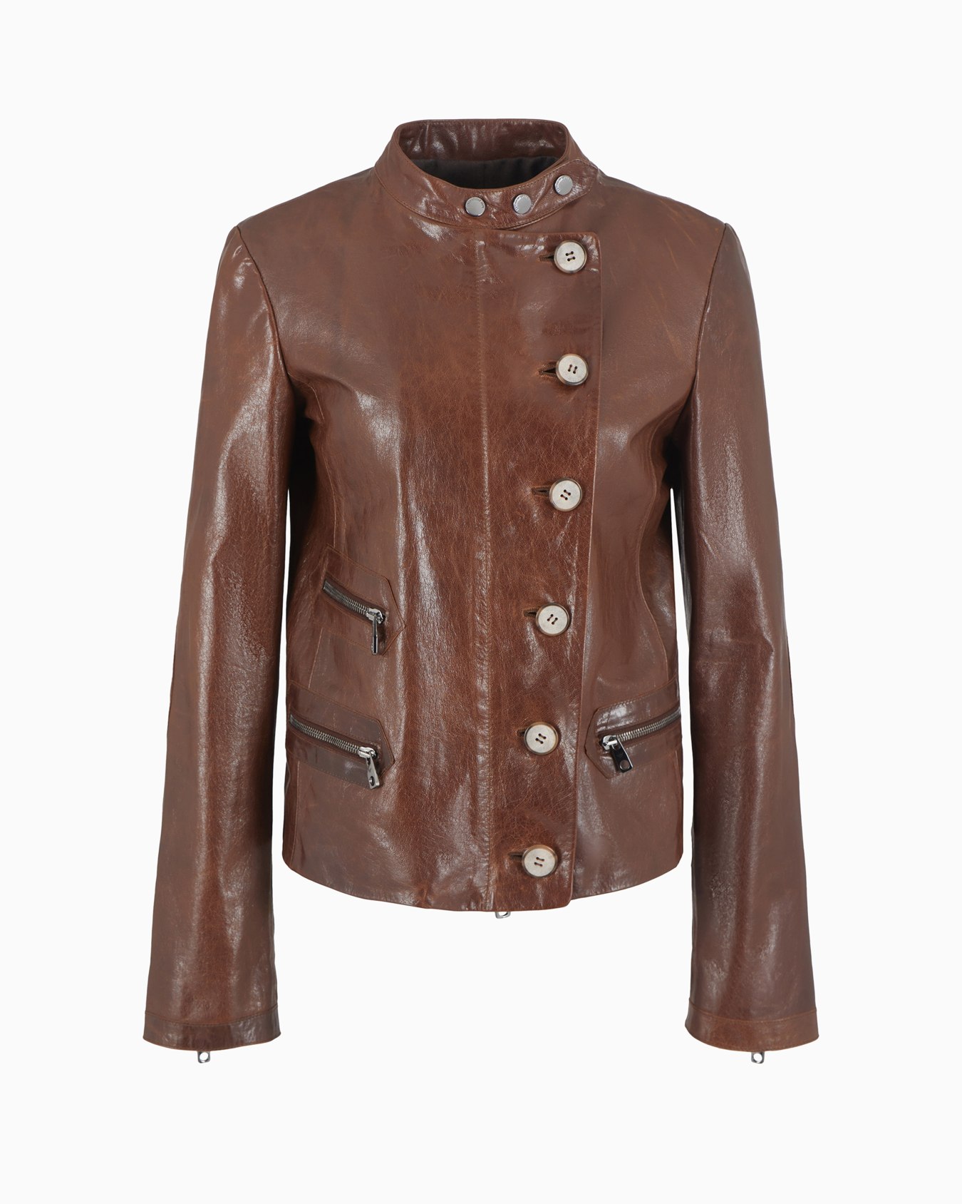 Chaqueta slim fit con cremallera descentrada en napa de cabra abatanada con curtido vegetal Icon Diapositiva 0