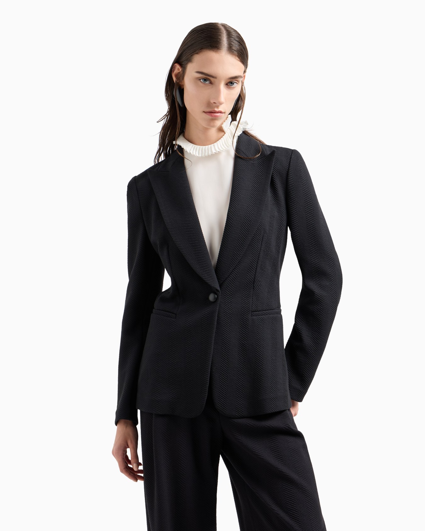 Blazer in maglia di jersey jacquard con disegno chevron a rilievo Icon Slide 1