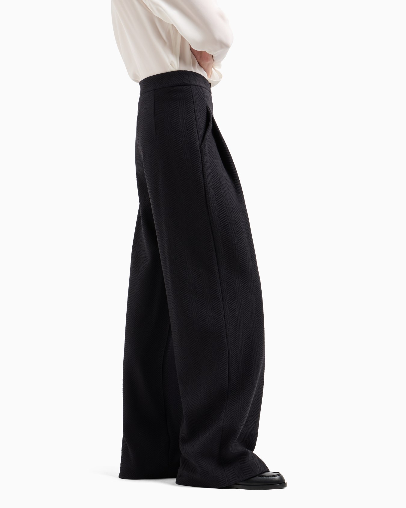 Icon jacquard jersey knit trousers with an embossed chevron design Slide 4