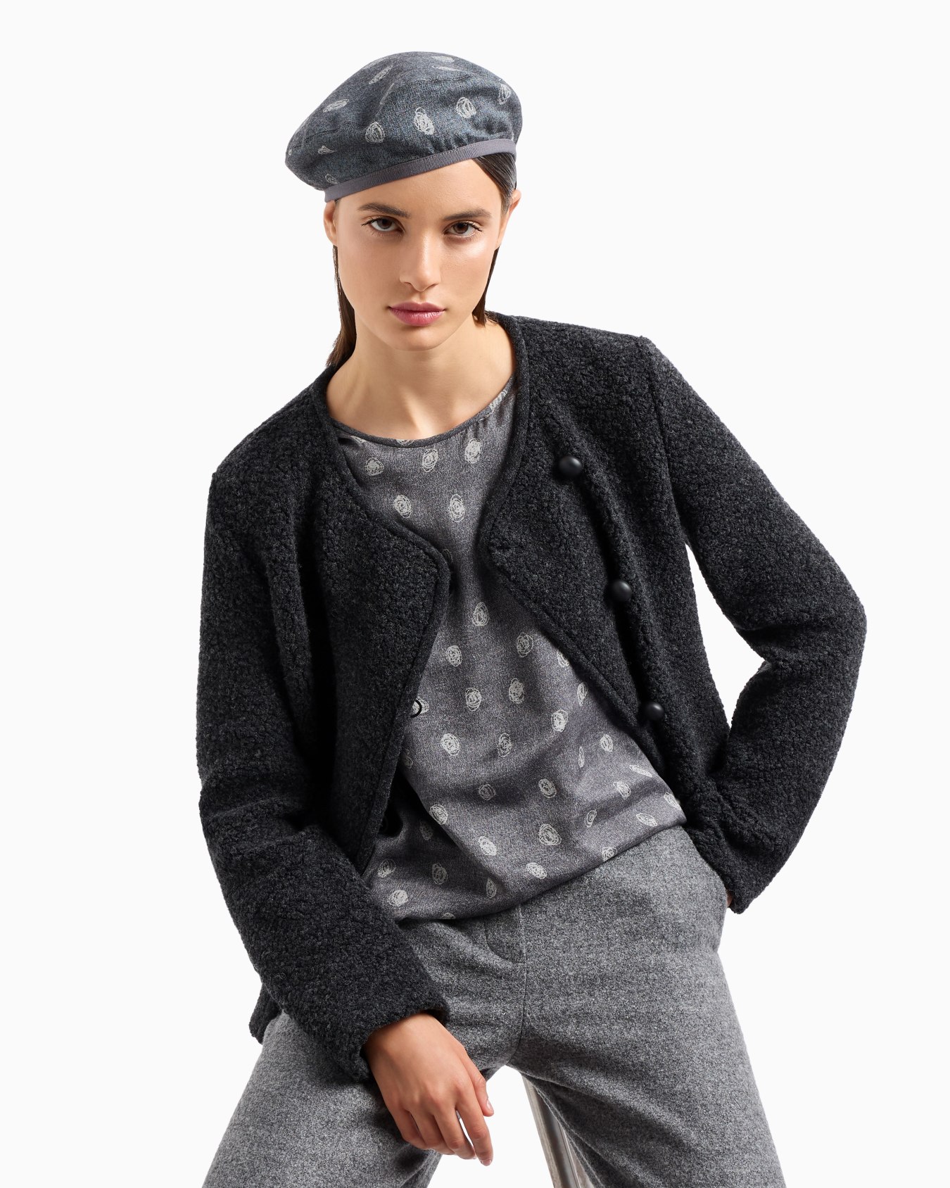 Icon jacket with off-centre fastening in a teddy-effect virgin wool blend bouclé Slide 5