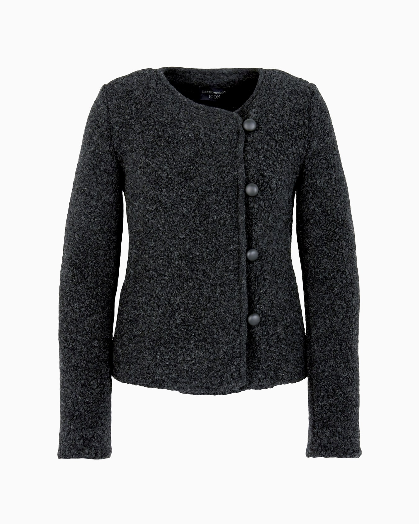 Icon jacket with off-centre fastening in a teddy-effect virgin wool blend bouclé Slide 0