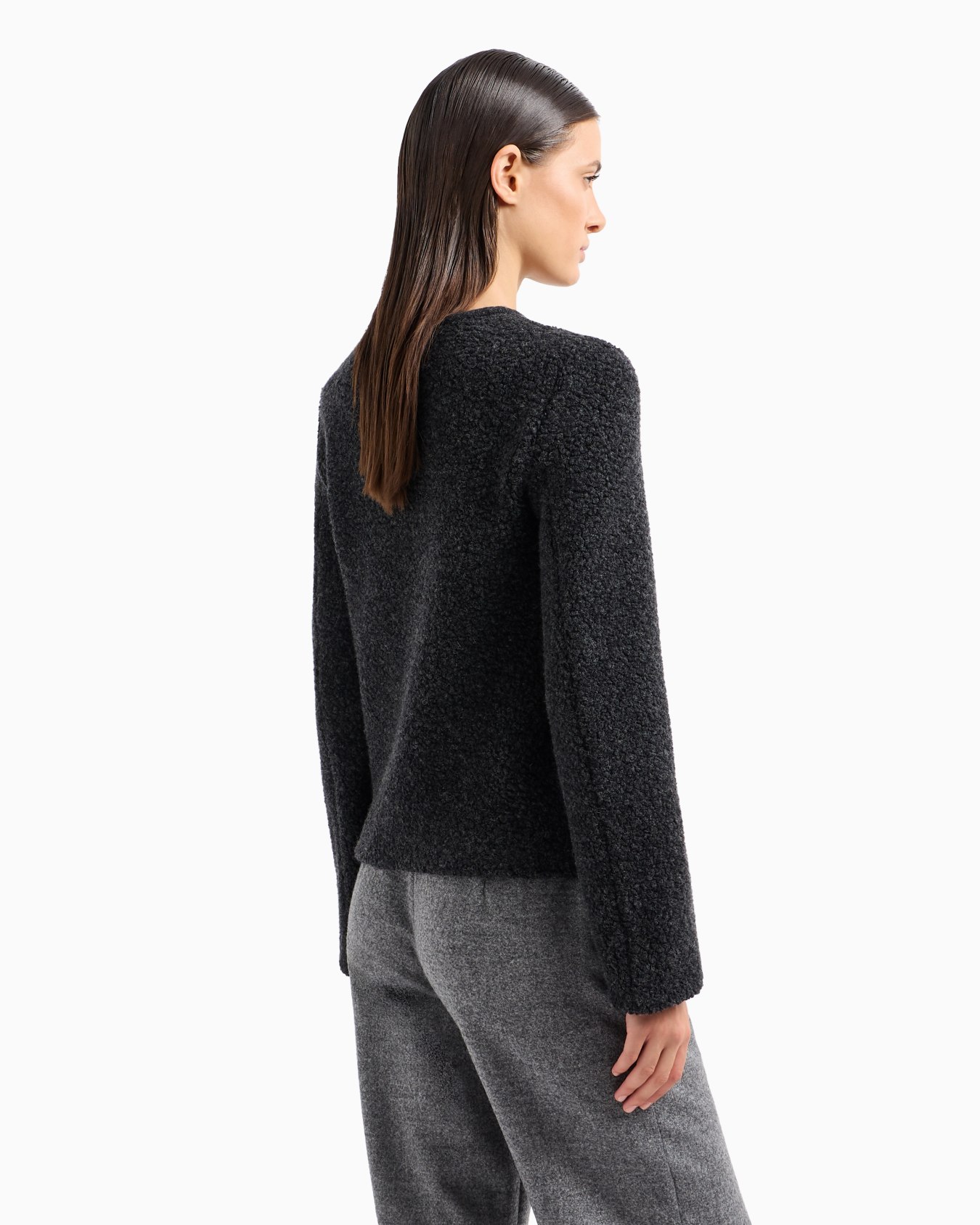 Icon jacket with off-centre fastening in a teddy-effect virgin wool blend bouclé Slide 2