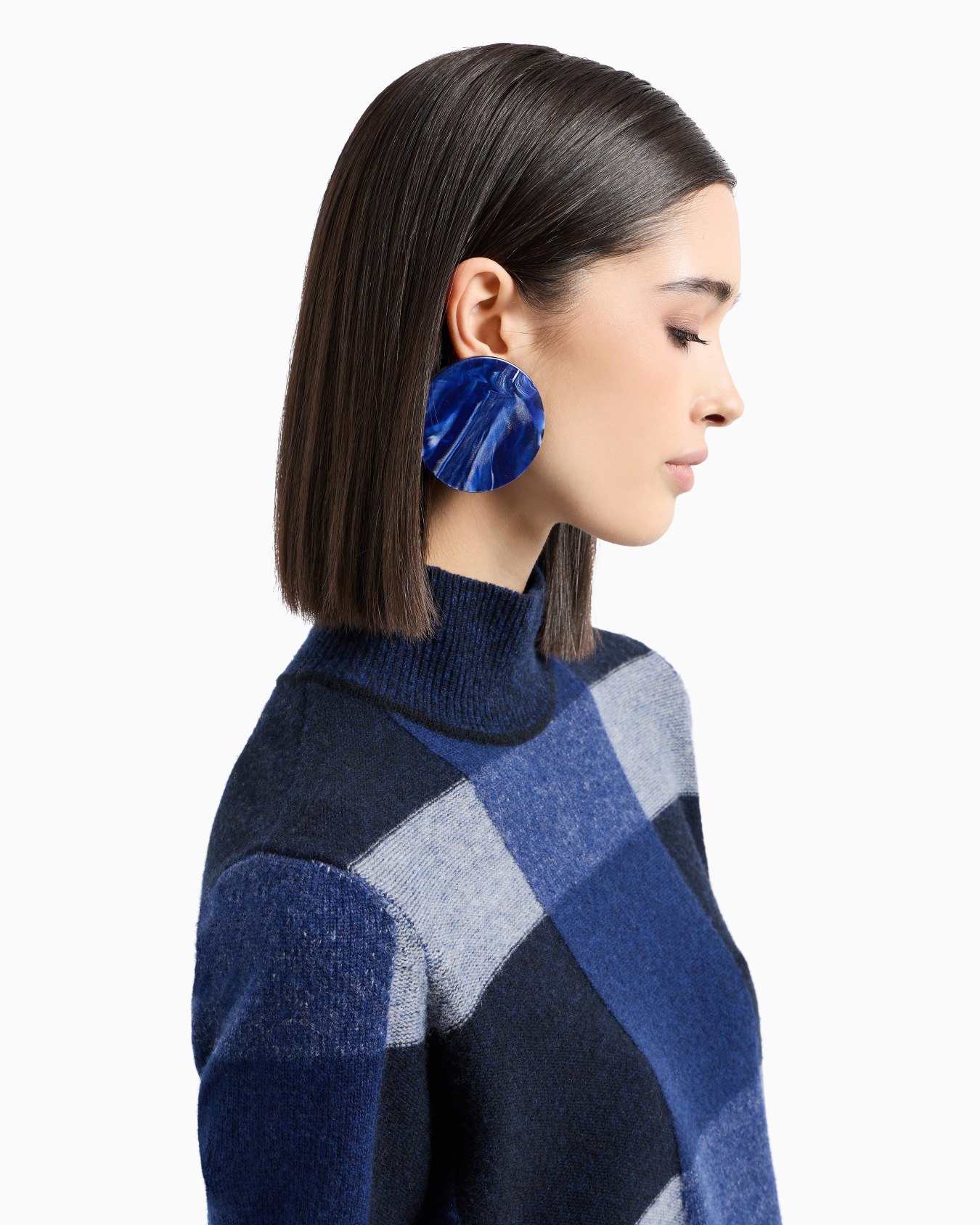 Pull à col roulé et manches courtes en laine vierge à motif carreaux vanisé Icon Diapositive 4