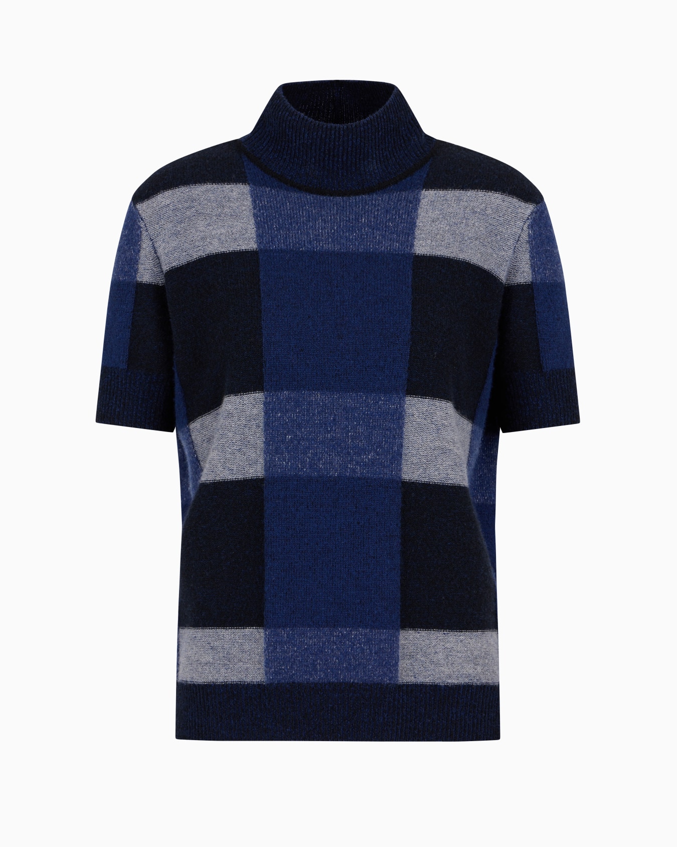 Pull à col roulé et manches courtes en laine vierge à motif carreaux vanisé Icon Diapositive 0