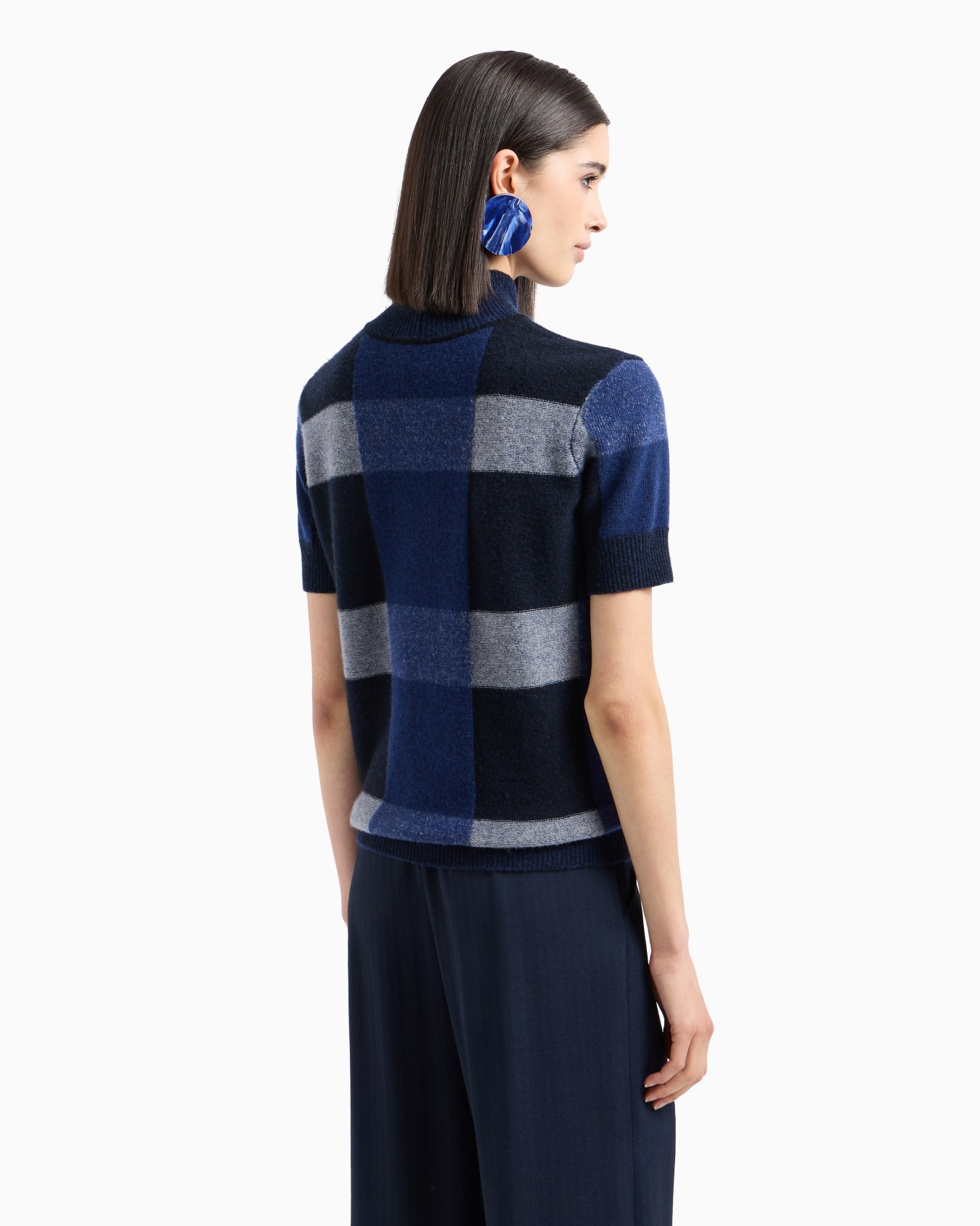 Pull à col roulé et manches courtes en laine vierge à motif carreaux vanisé Icon Diapositive 2
