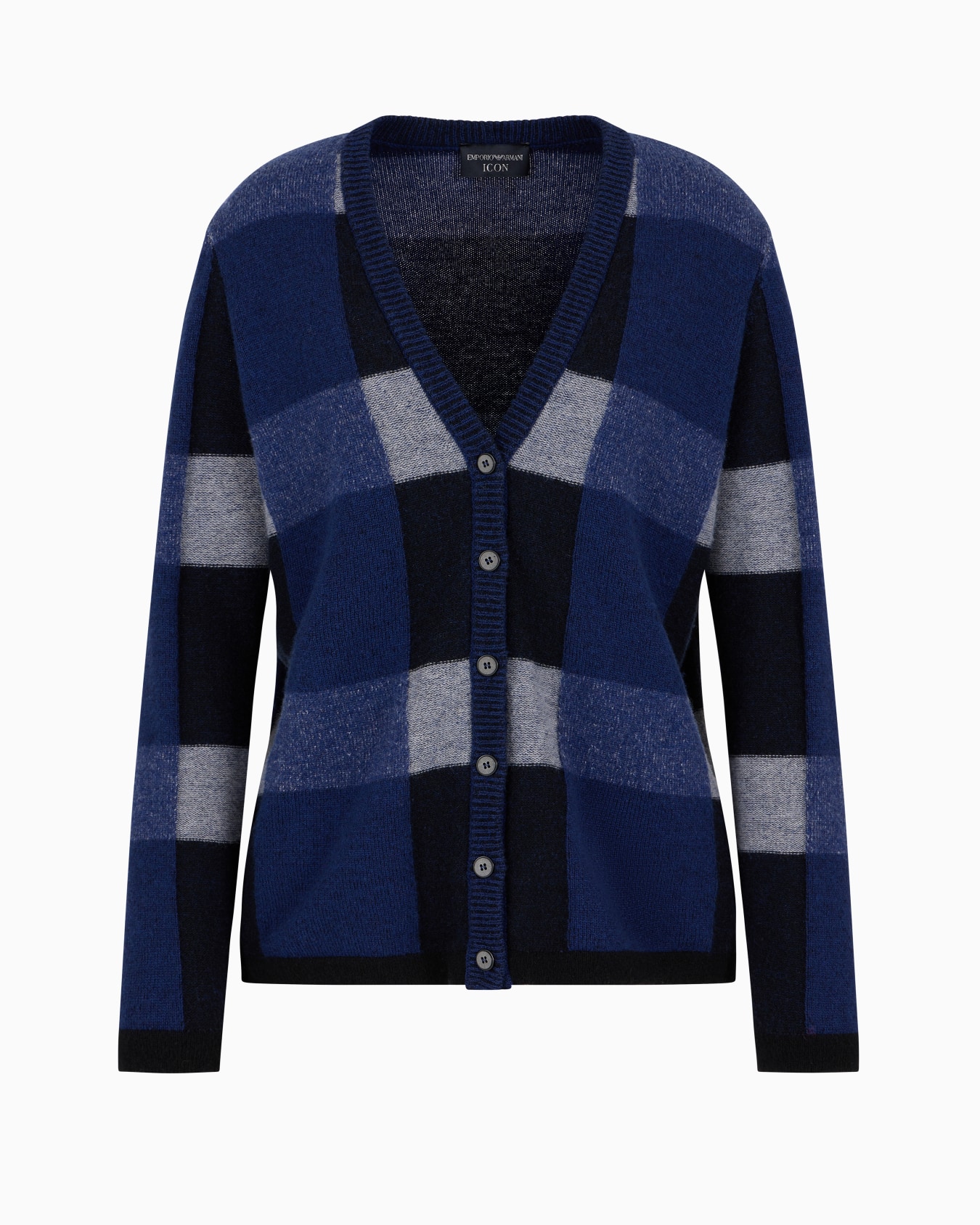 Cardigan à col V en laine vierge avec motif vanisé à carreaux Icon Diapositive 0