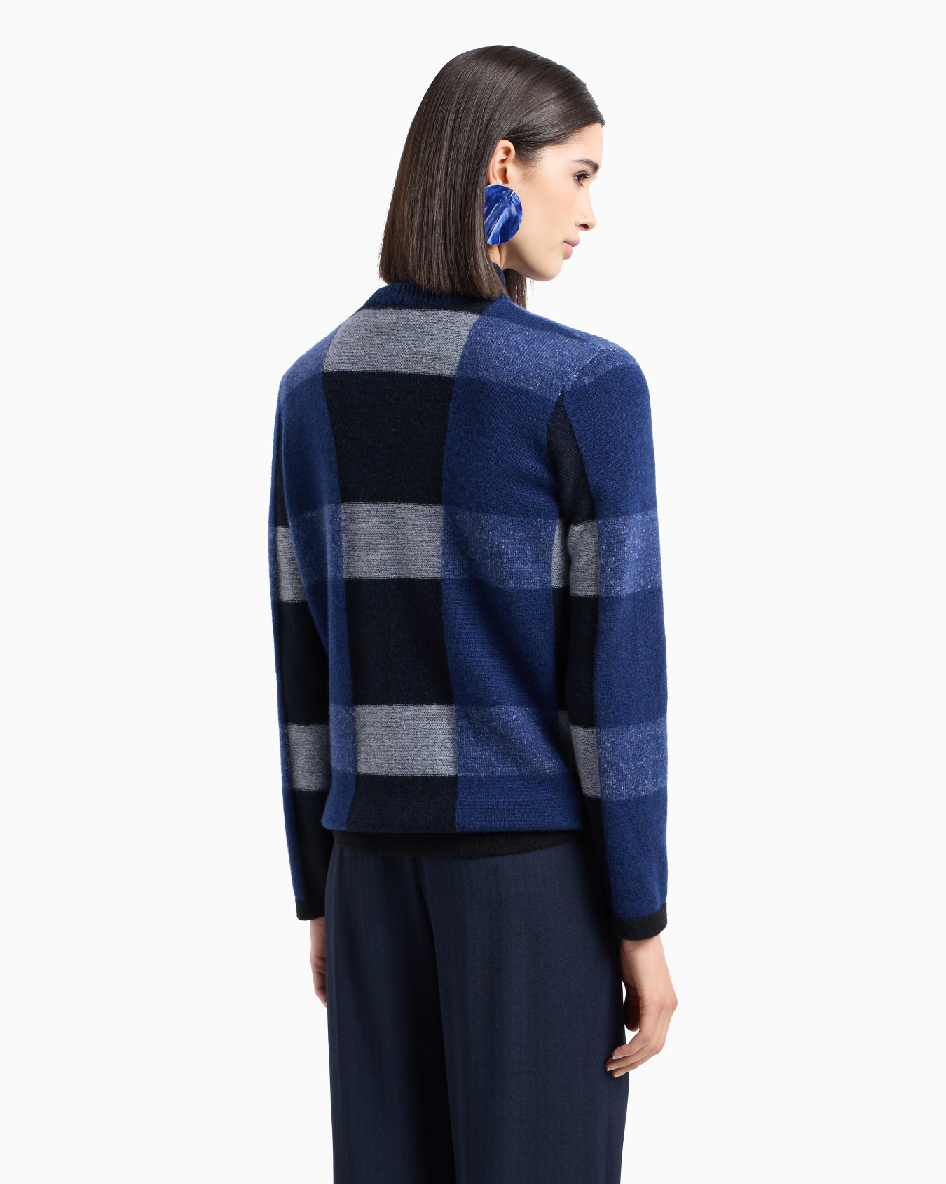 Cardigan à col V en laine vierge avec motif vanisé à carreaux Icon Diapositive 2