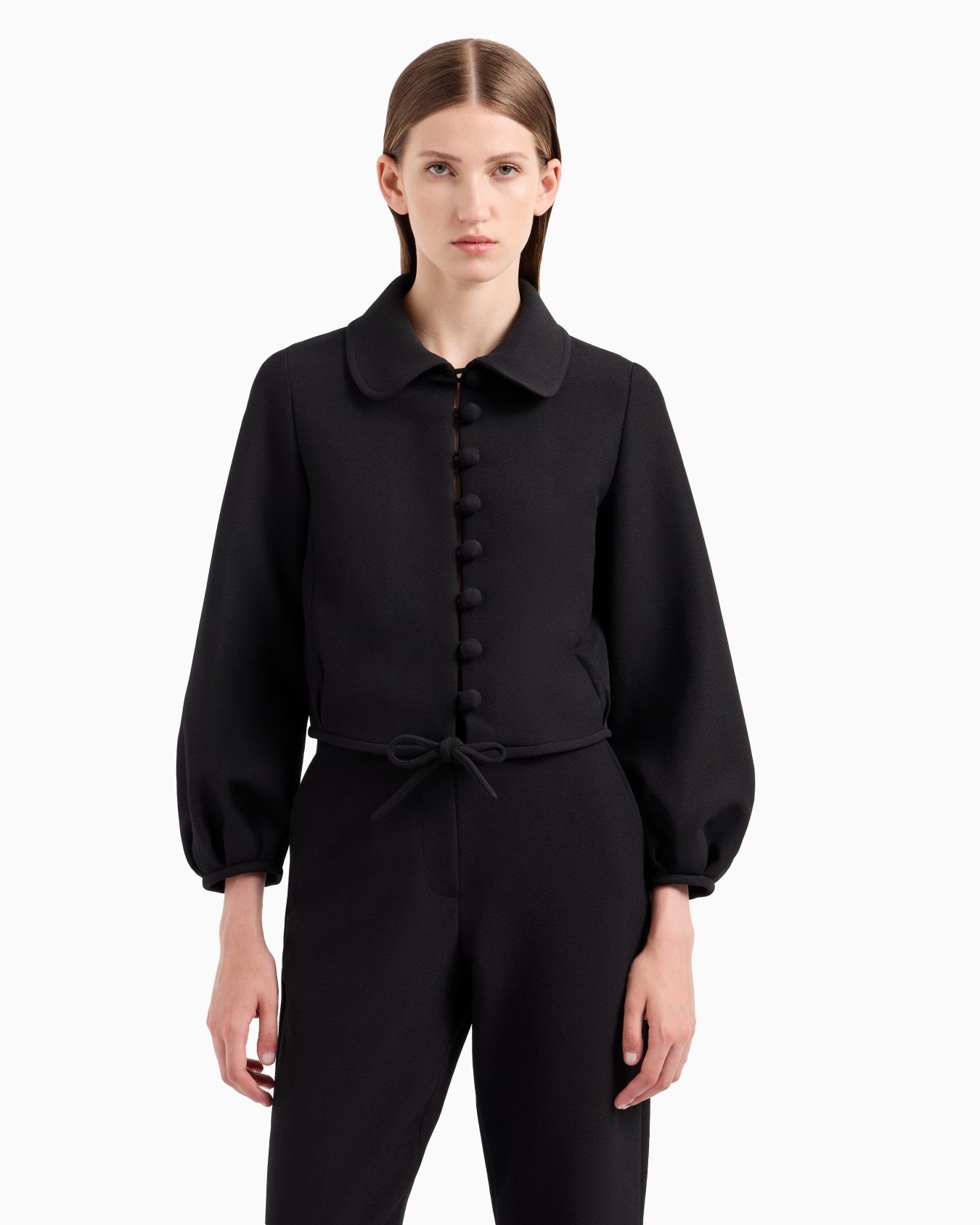Kurze Jacke mit Puffärmeln aus Funktions-Sablé mit Stretchanteil Folie 1