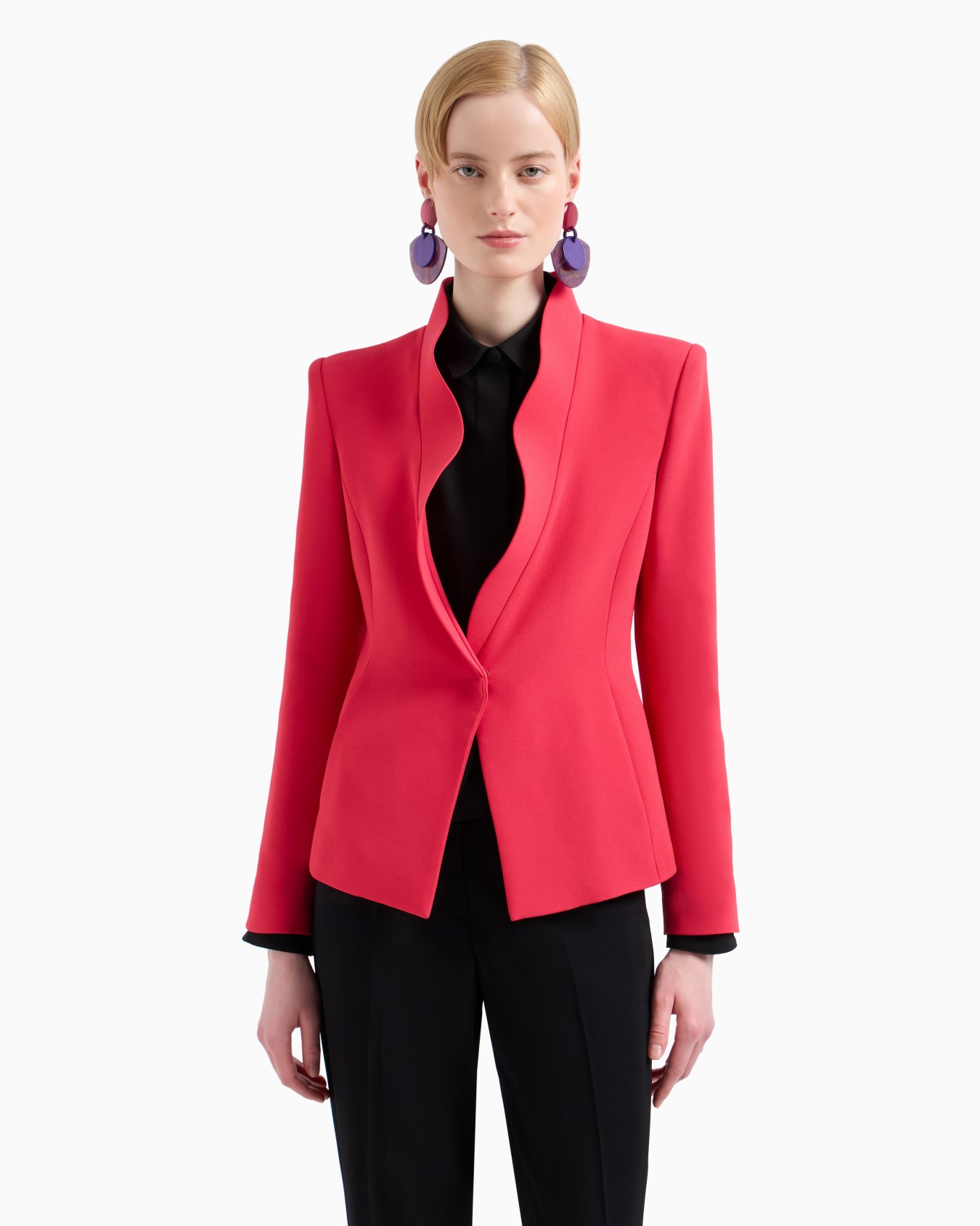 Crêpe cady jacket with ruffle-effect contoured edges Slide 1