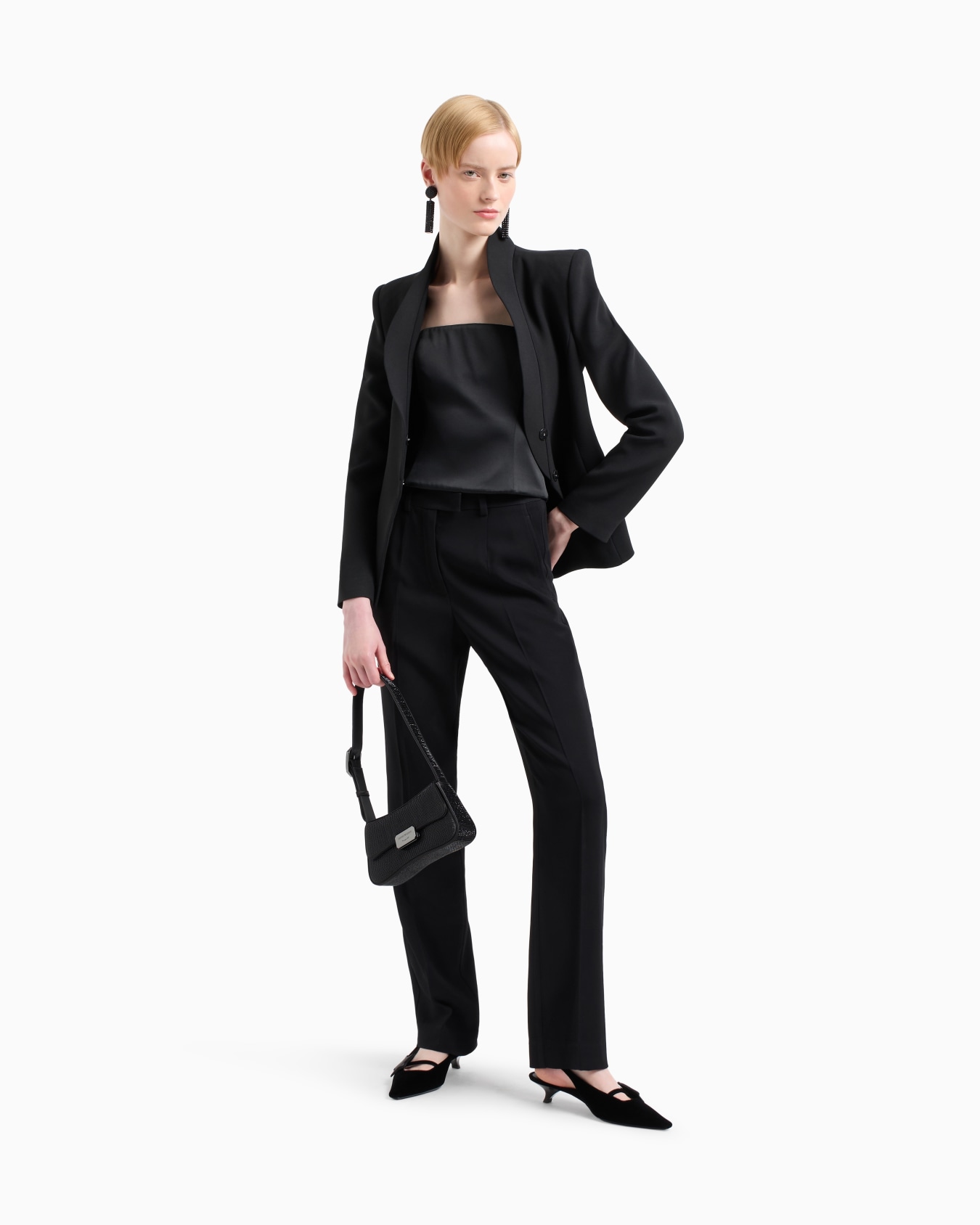 Crêpe cady jacket with ruffle-effect contoured edges Slide 1