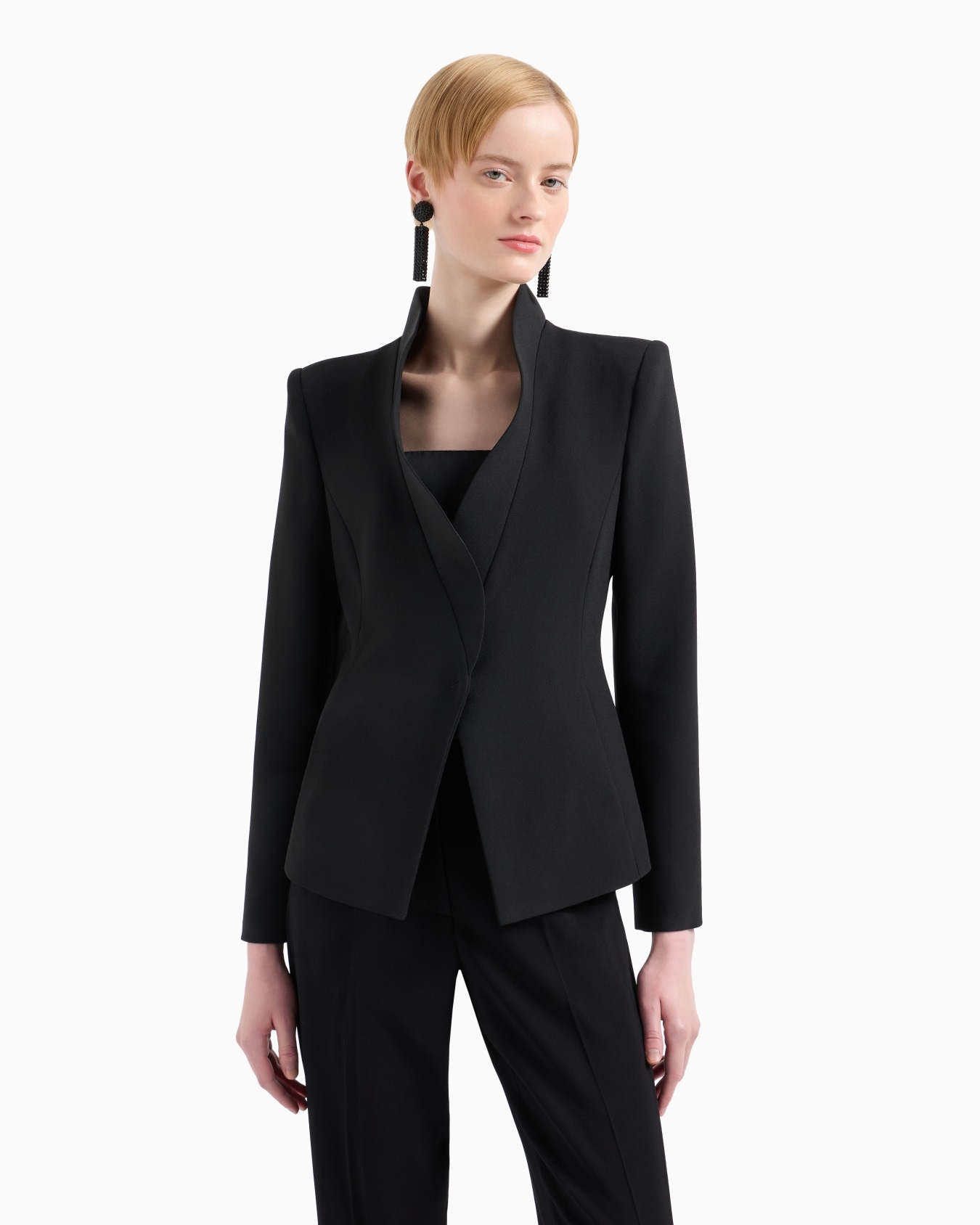 Crêpe cady jacket with ruffle-effect contoured edges Slide 3