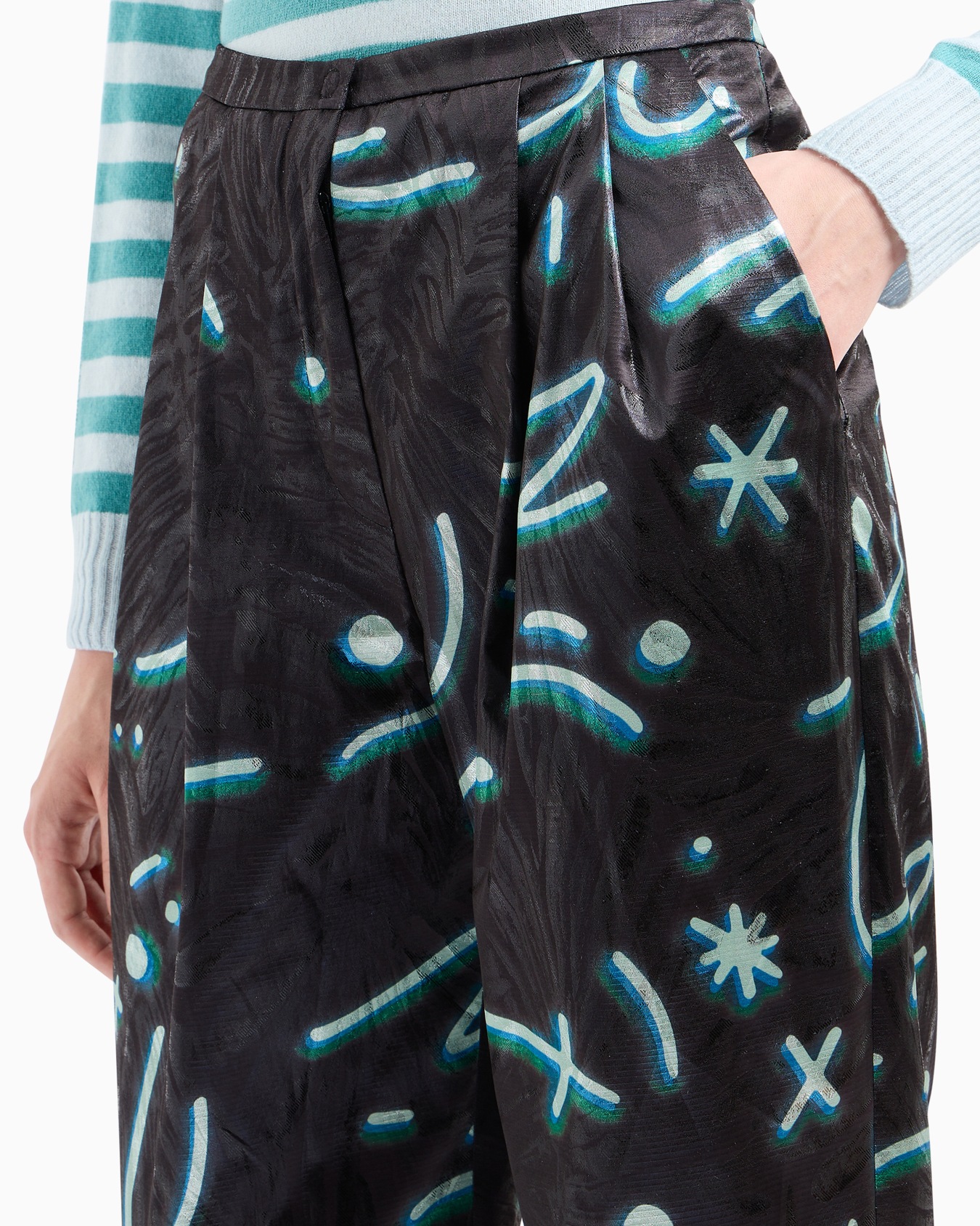 Pantalones con pinzas de tejido de lúrex con estampado integral Starry Sky Diapositiva 5