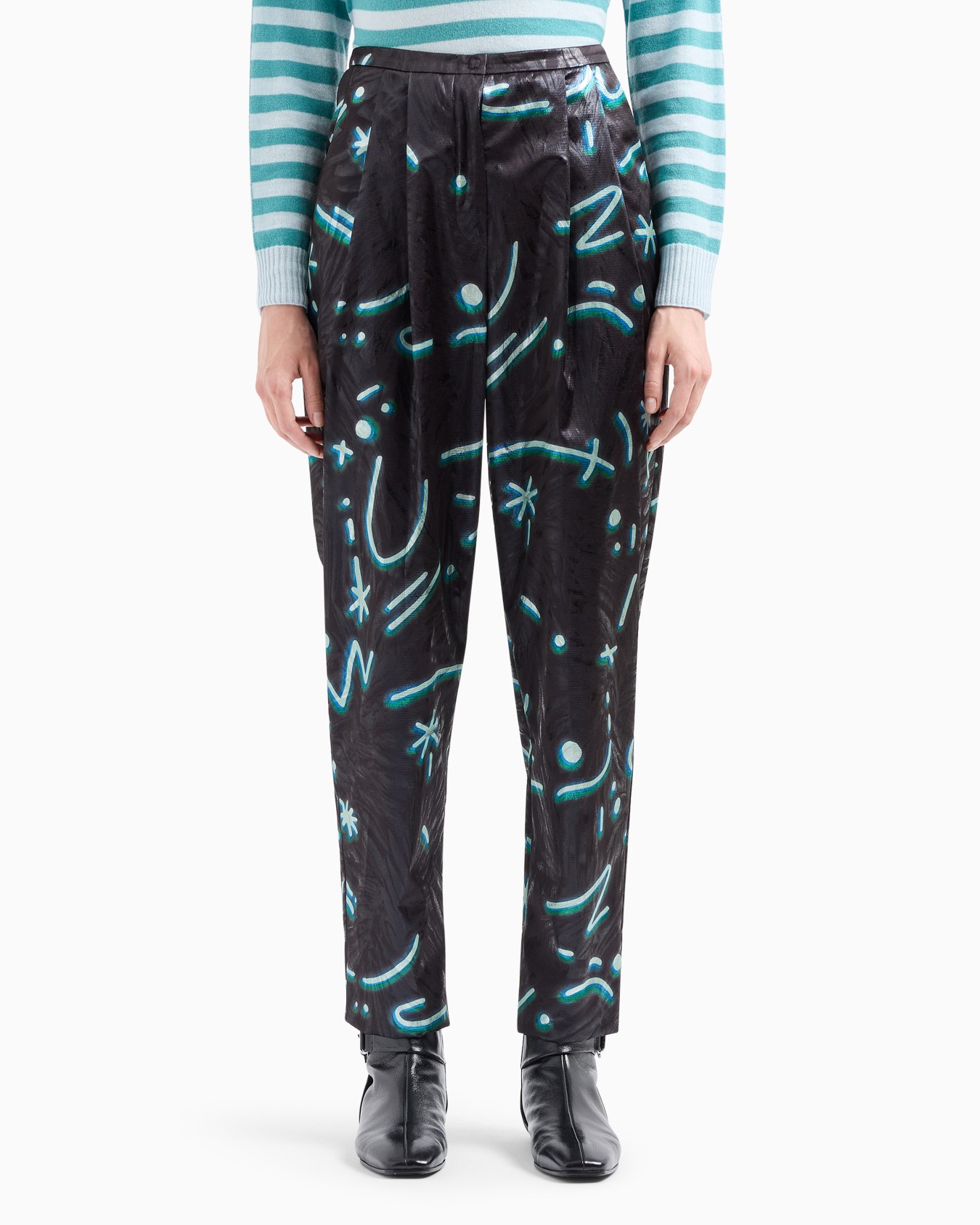 Pantalones con pinzas de tejido de lúrex con estampado integral Starry Sky Diapositiva 2