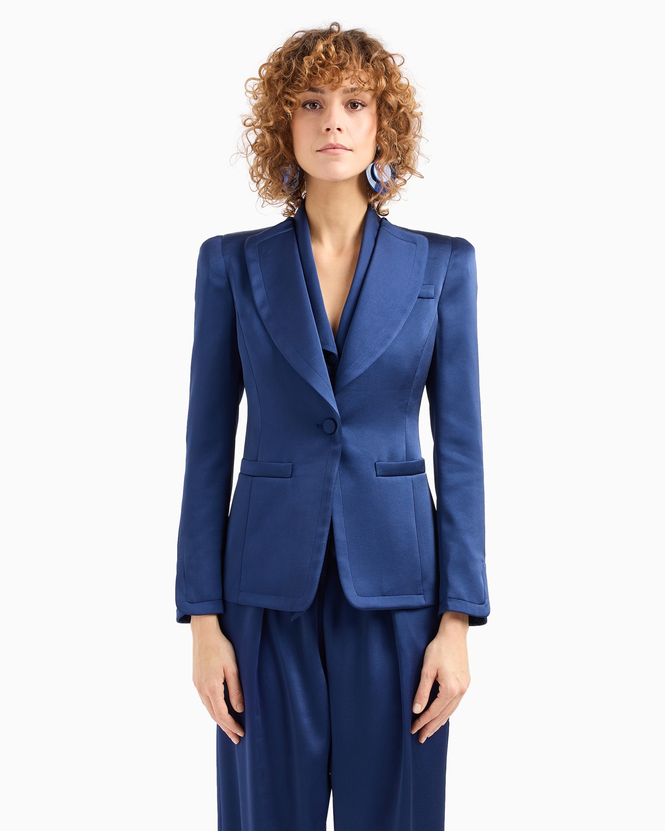 Single-breasted jacket in stretch satin crêpe Slide 2