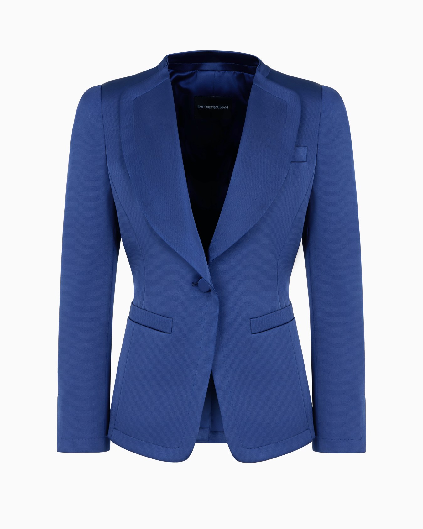 Single-breasted jacket in stretch satin crêpe Slide 0
