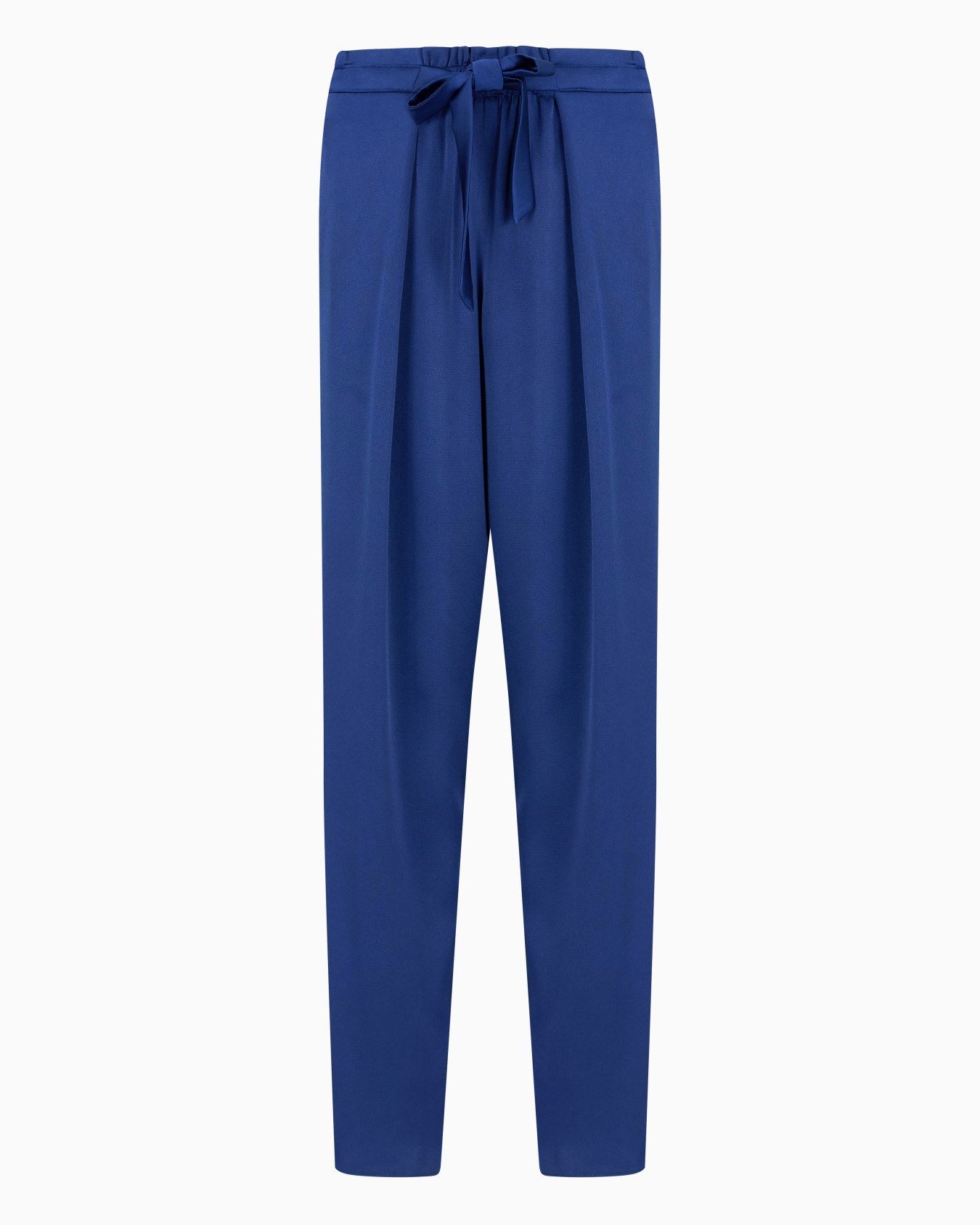 Pantalones fruncidos con cintas en crepé de satén elástico Diapositiva 0