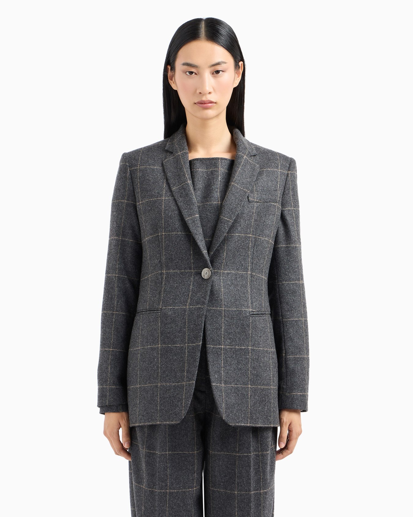 Veste à simple boutonnage en flanelle mélange laine à grands carreaux Diapositive 2