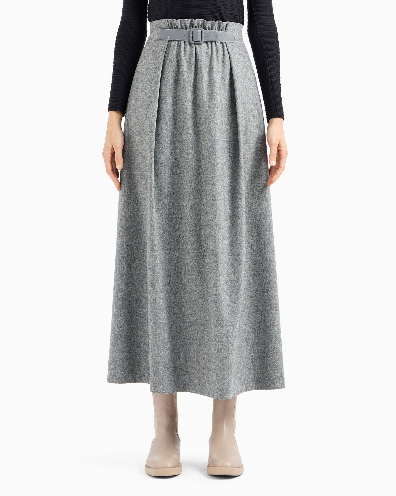 Jupe longue en flanelle avec bride en cuir Diapositive 2