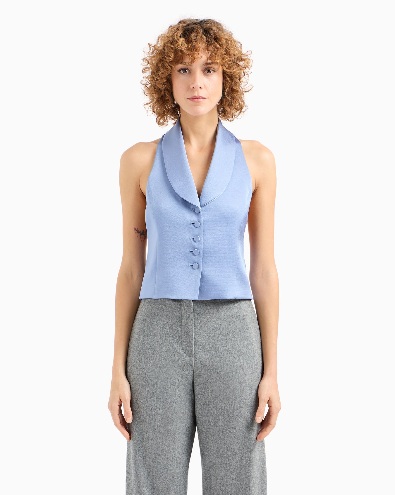 Stretch satin crêpe waistcoat-style top Slide 2