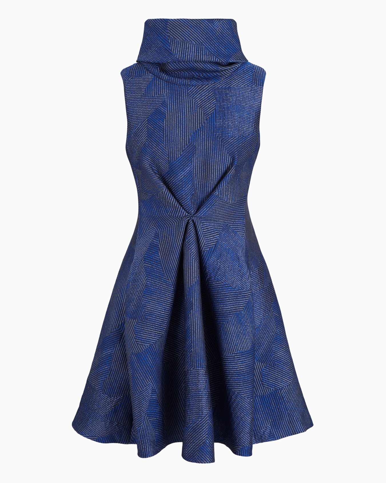 Kleid mit Rollkragen aus Jacquard-Stoff mit geometrischem Patchwork-Muster Folie 0