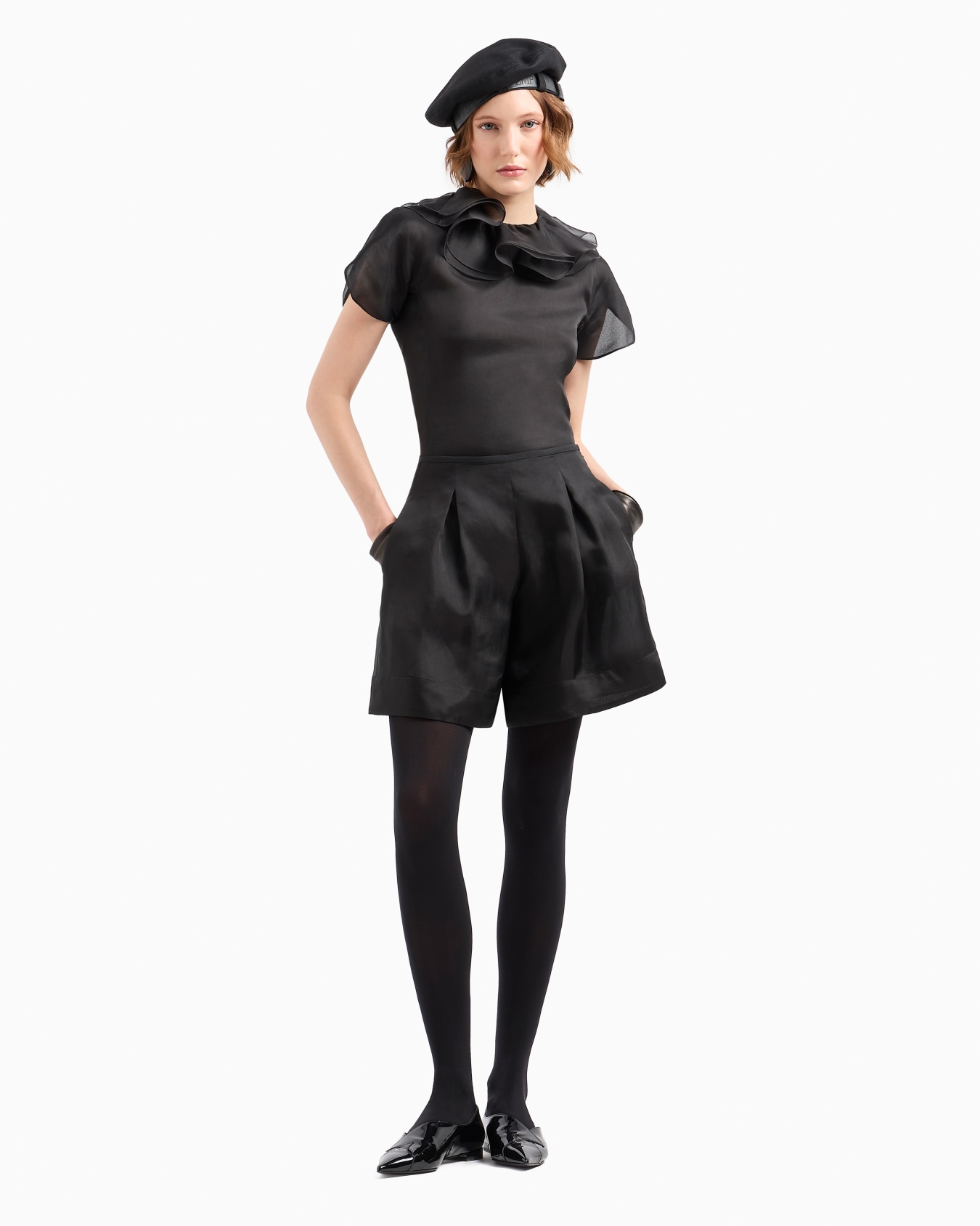 Moon Capsule collection silk organza shorts with godet pleats Slide 4