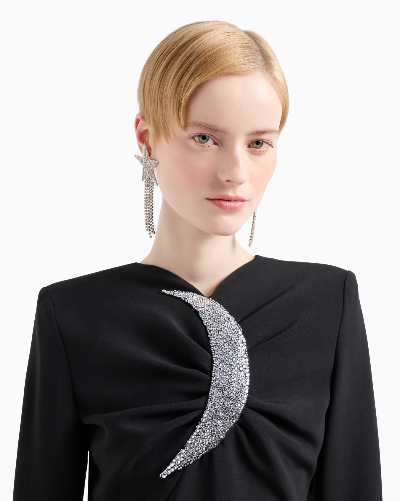 Sheath dress with draping and oversized moon with rhinestones Slide 4