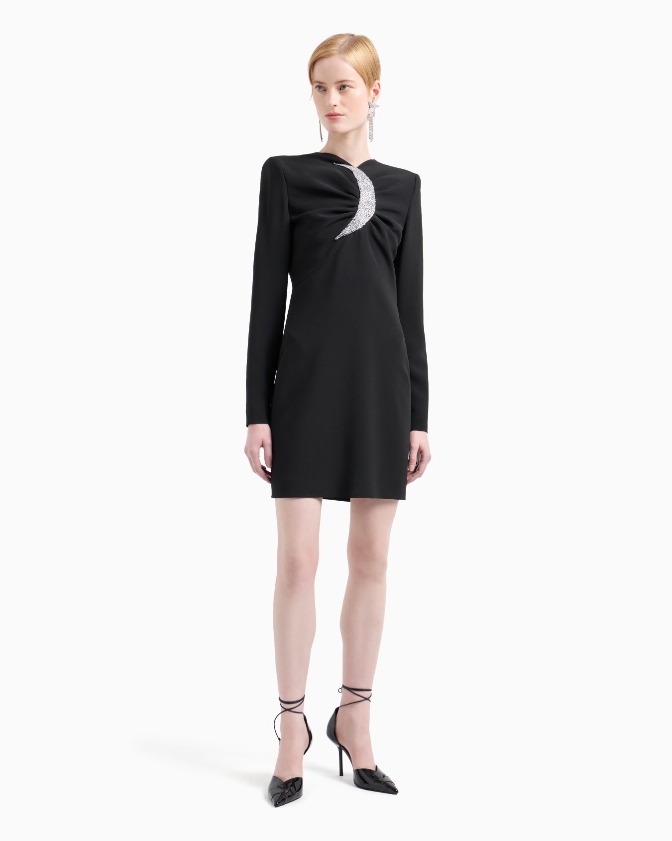 Sheath dress with draping and oversized moon with rhinestones Slide 1