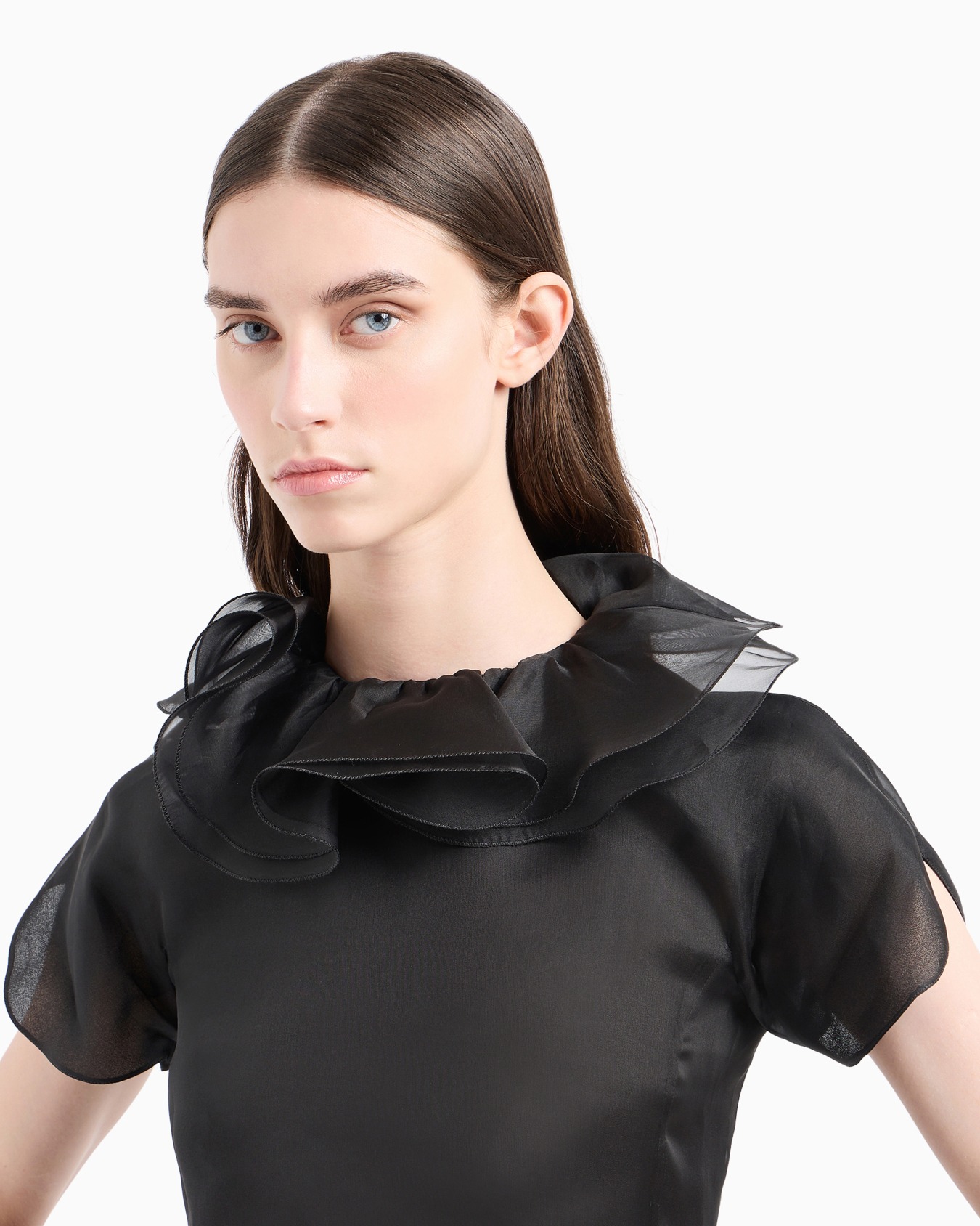 Bluse der Moon-Sonderkollektion mit Kelchkragen und Rüschen aus Seidenorganza Folie 5