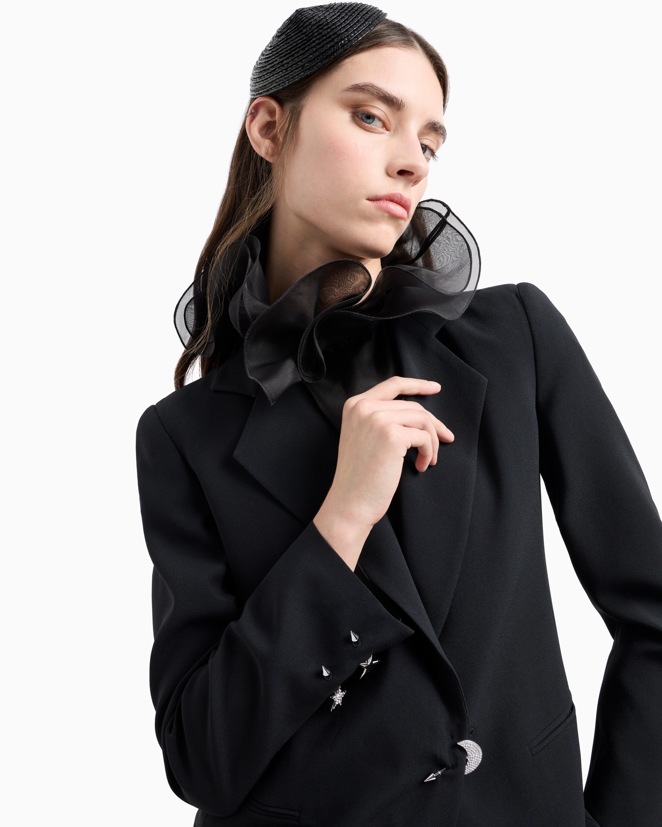 Bluse der Moon-Sonderkollektion mit Kelchkragen und Rüschen aus Seidenorganza Folie 6