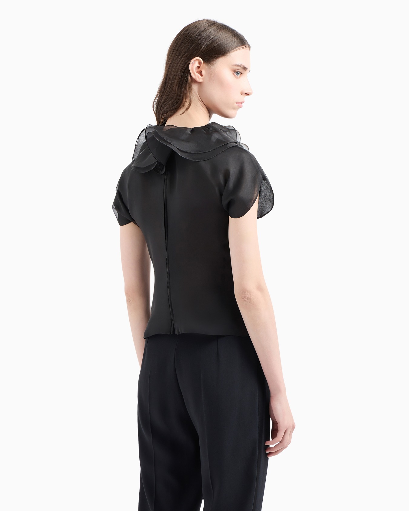 Bluse der Moon-Sonderkollektion mit Kelchkragen und Rüschen aus Seidenorganza Folie 3