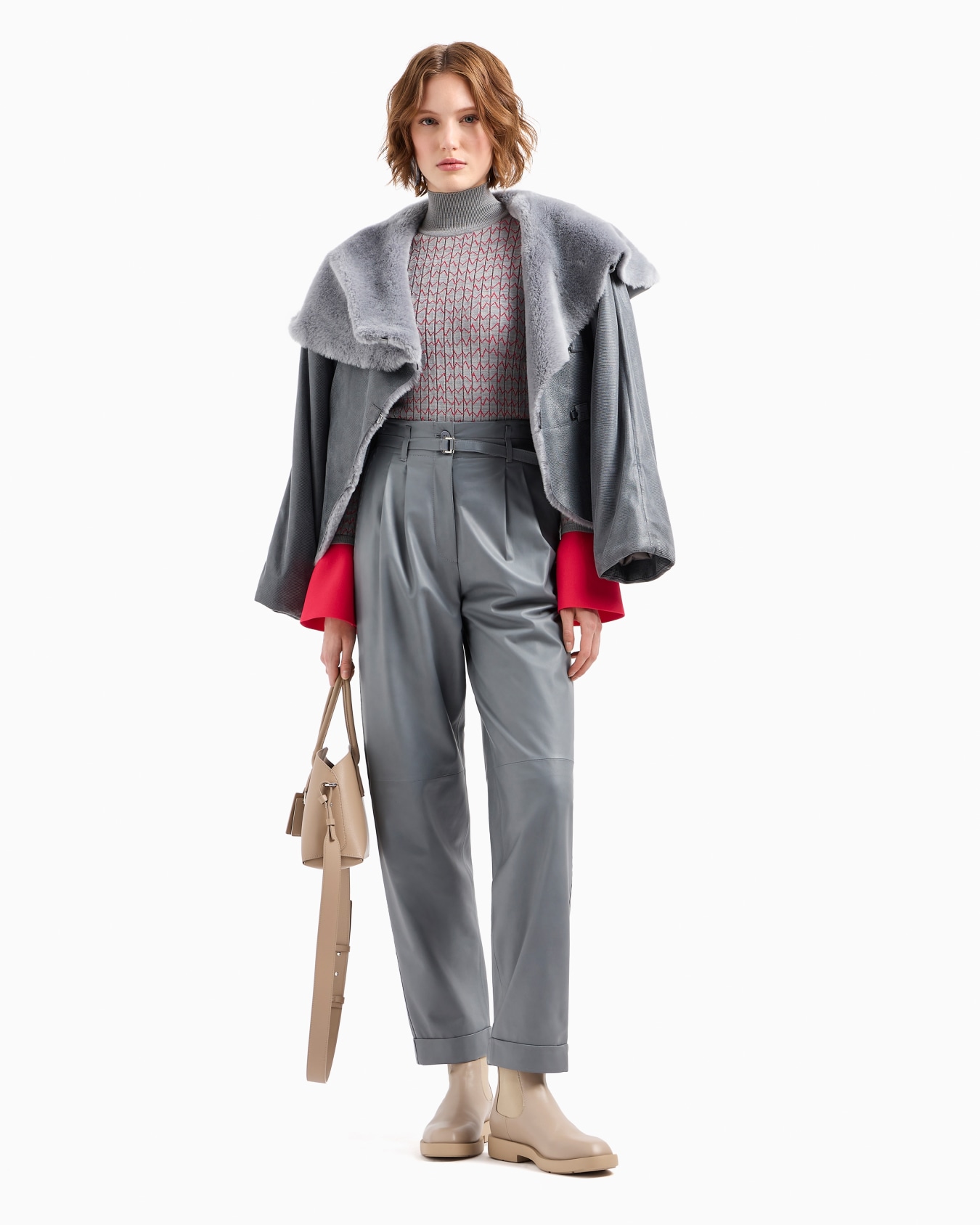 Semi-aniline, lambskin nappa leather trousers with belt Slide 4