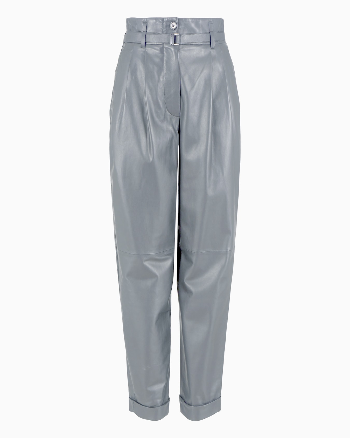 Semi-aniline, lambskin nappa leather trousers with belt Slide 0