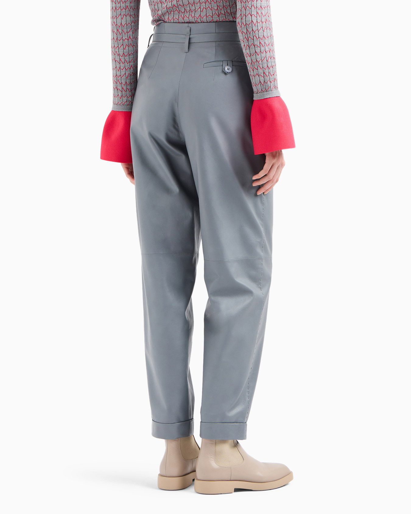 Semi-aniline, lambskin nappa leather trousers with belt Slide 3