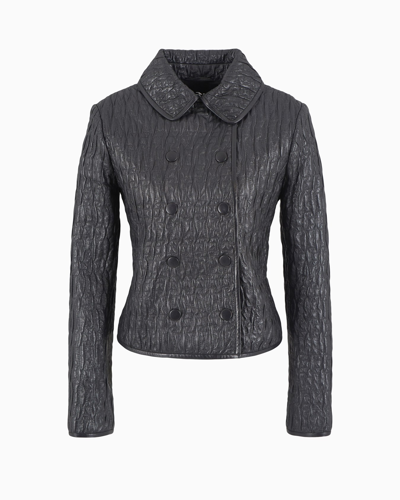 Double-breasted jacket in pearlescent-finish, quilted nappa lambskin Slide 0