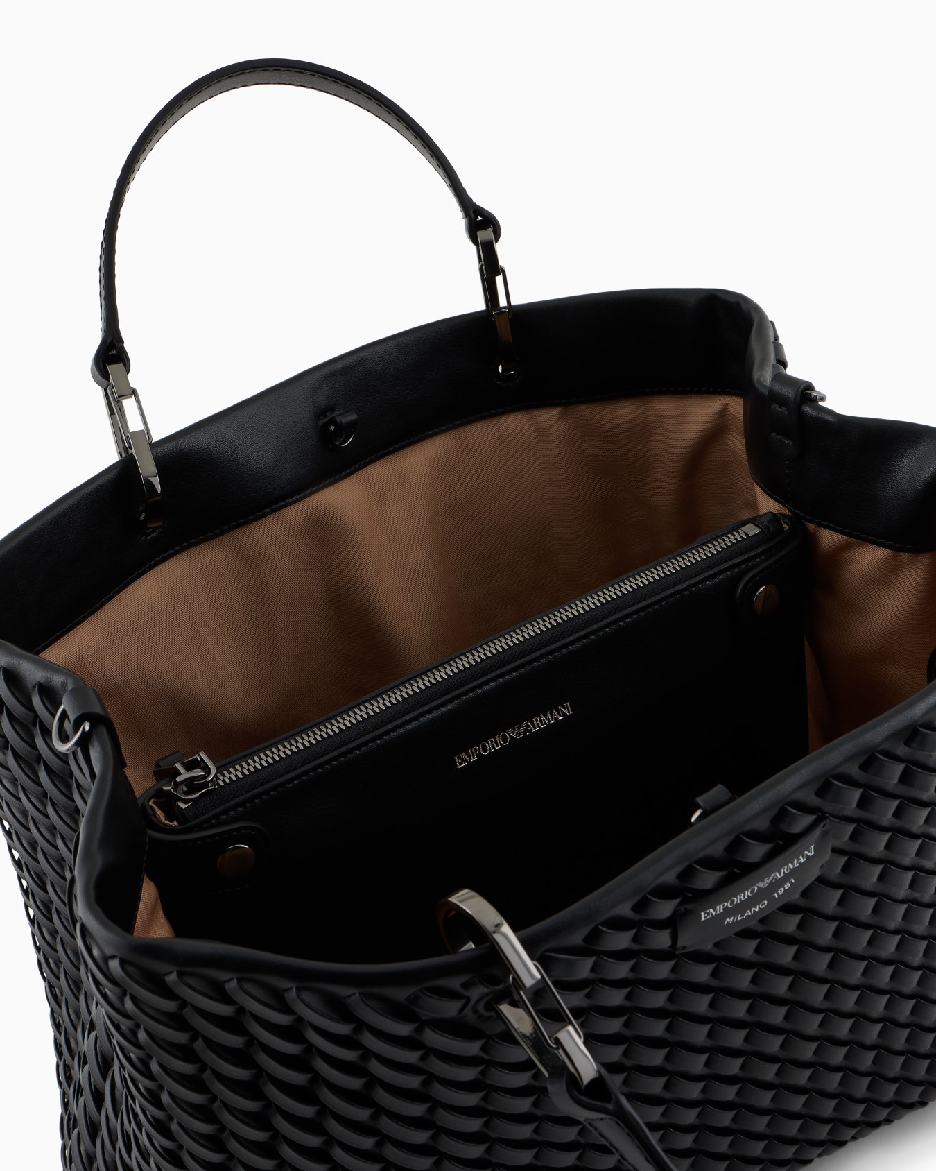 MyEA medium shopper bag in interwoven leather Slide 3