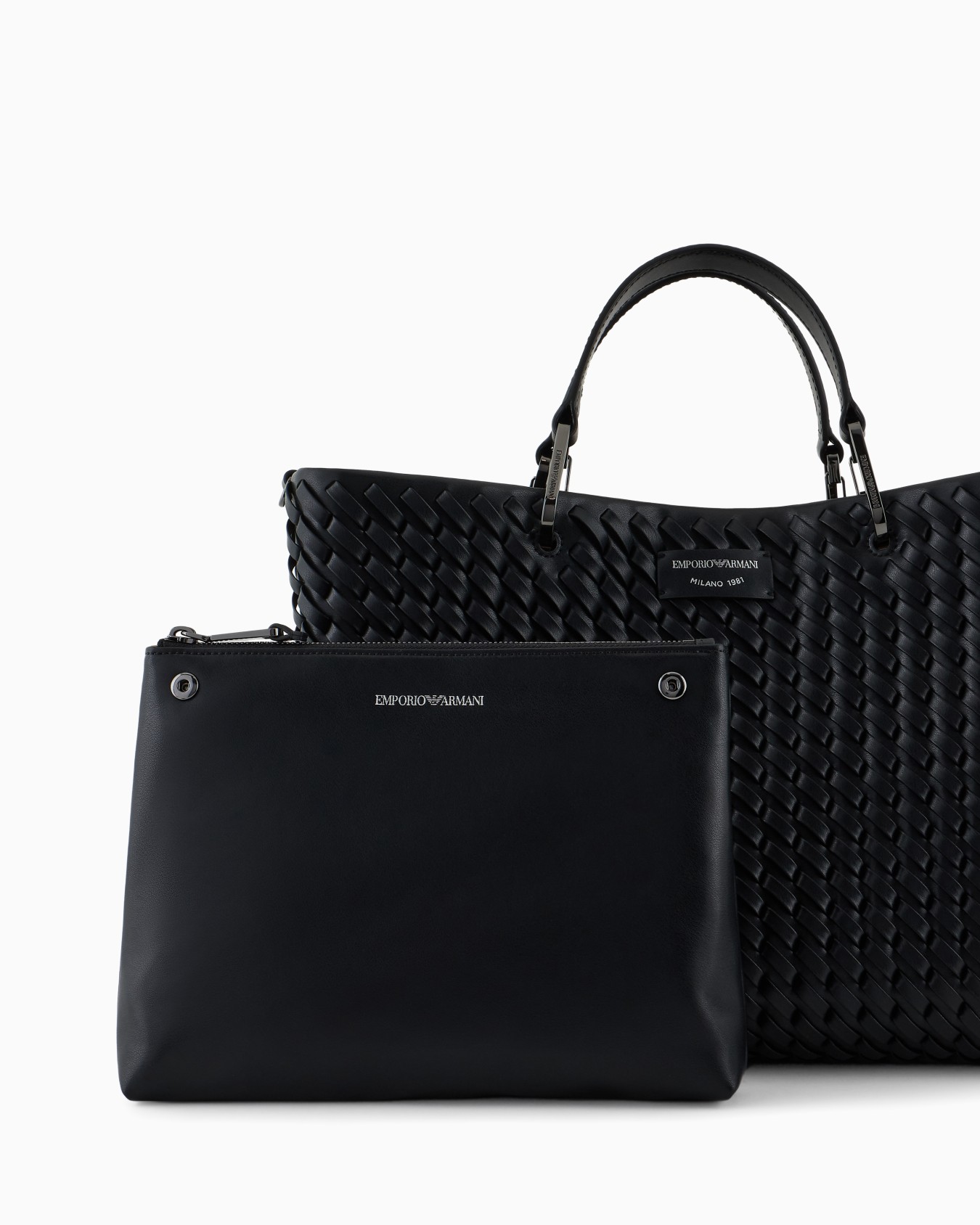 MyEA medium shopper bag in interwoven leather Slide 5