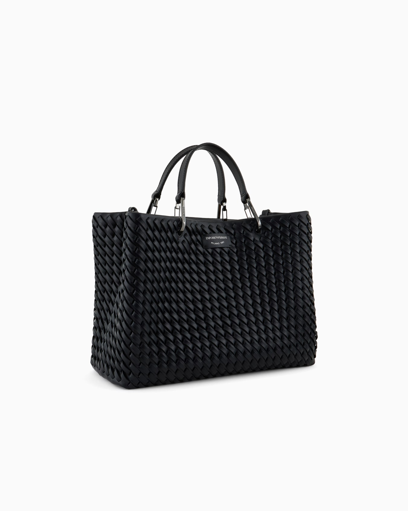 MyEA medium shopper bag in interwoven leather Slide 1