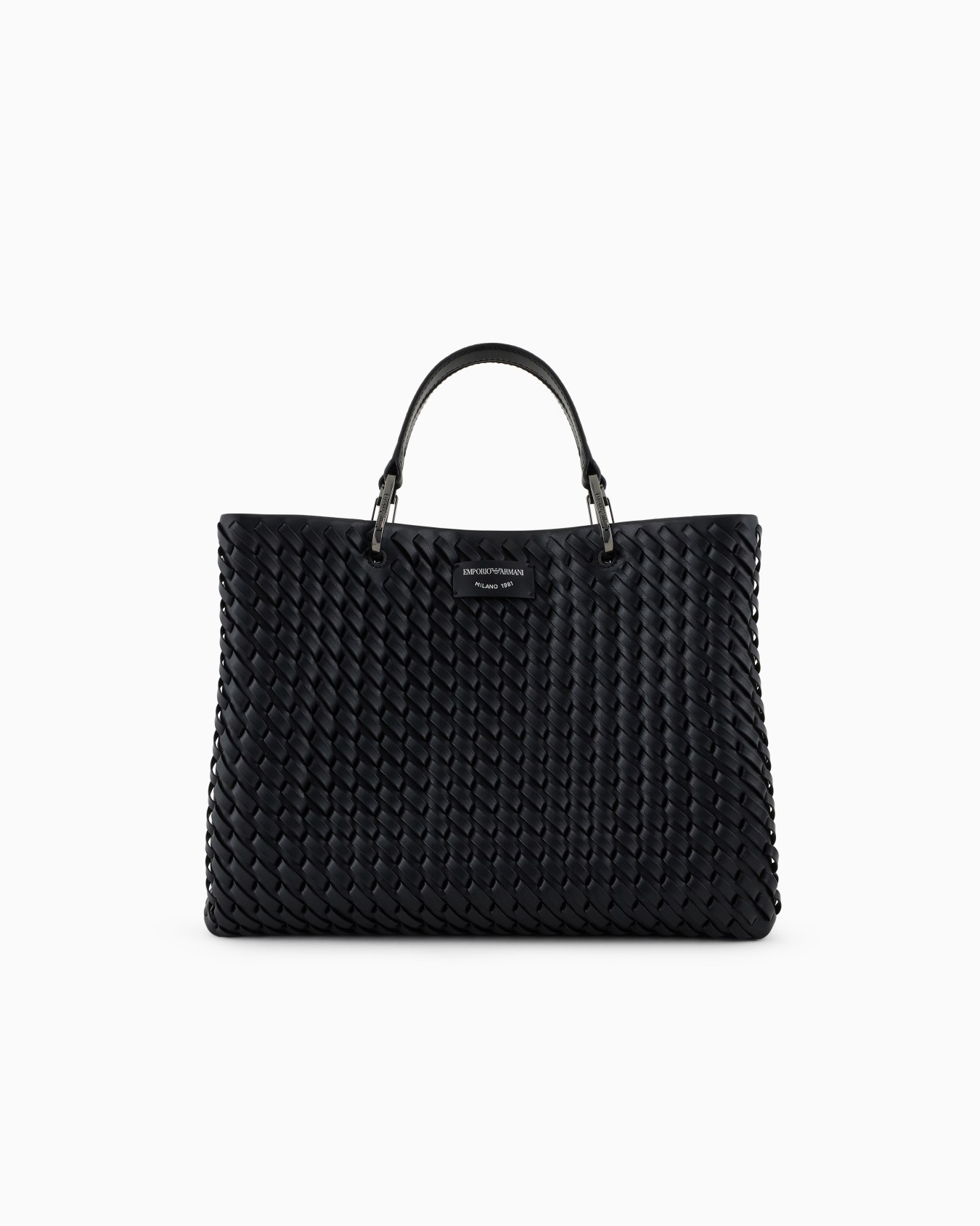 MyEA medium shopper bag in interwoven leather Slide 0