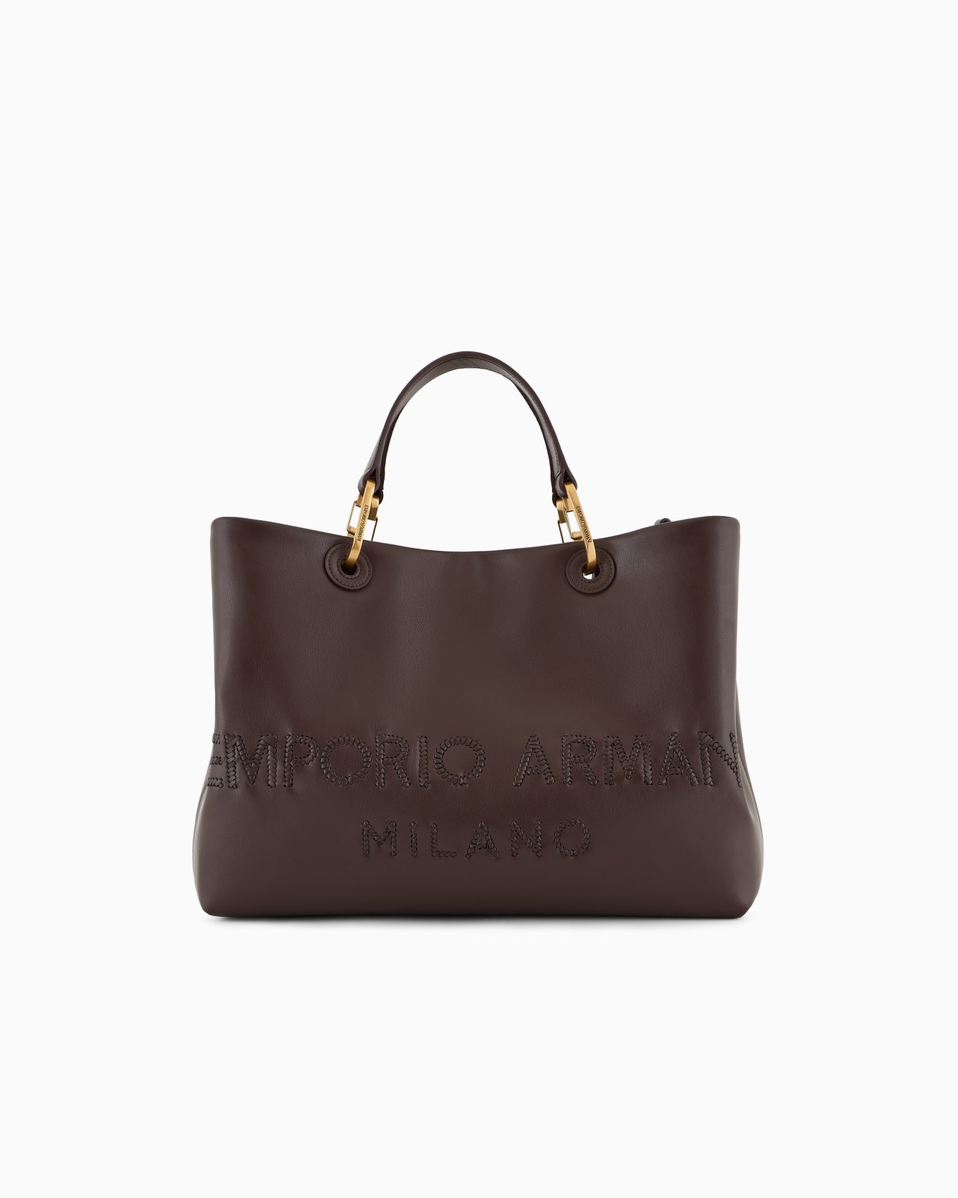 MyEA shopper bag in interwoven logo leather Slide 0