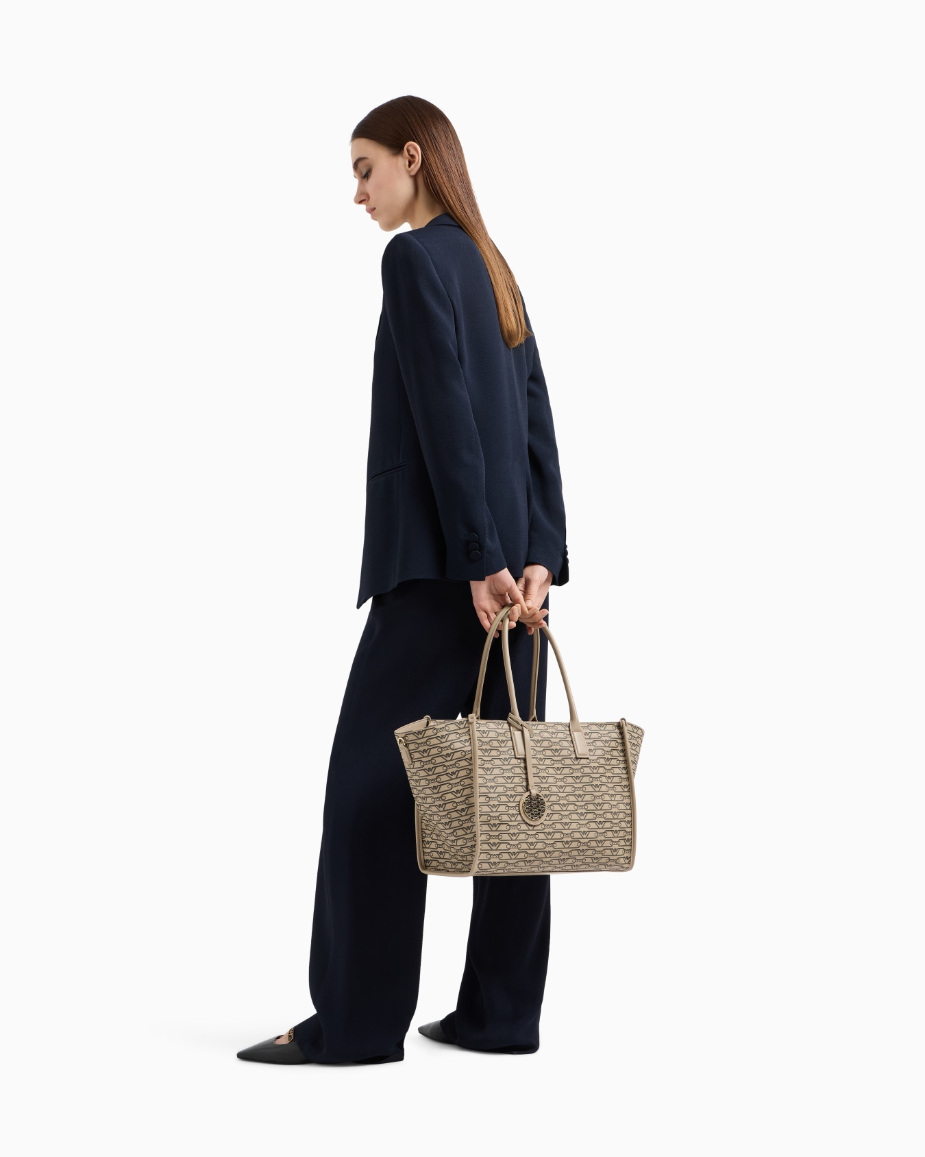 Medium shopper bag with all-over monogram print Slide 5