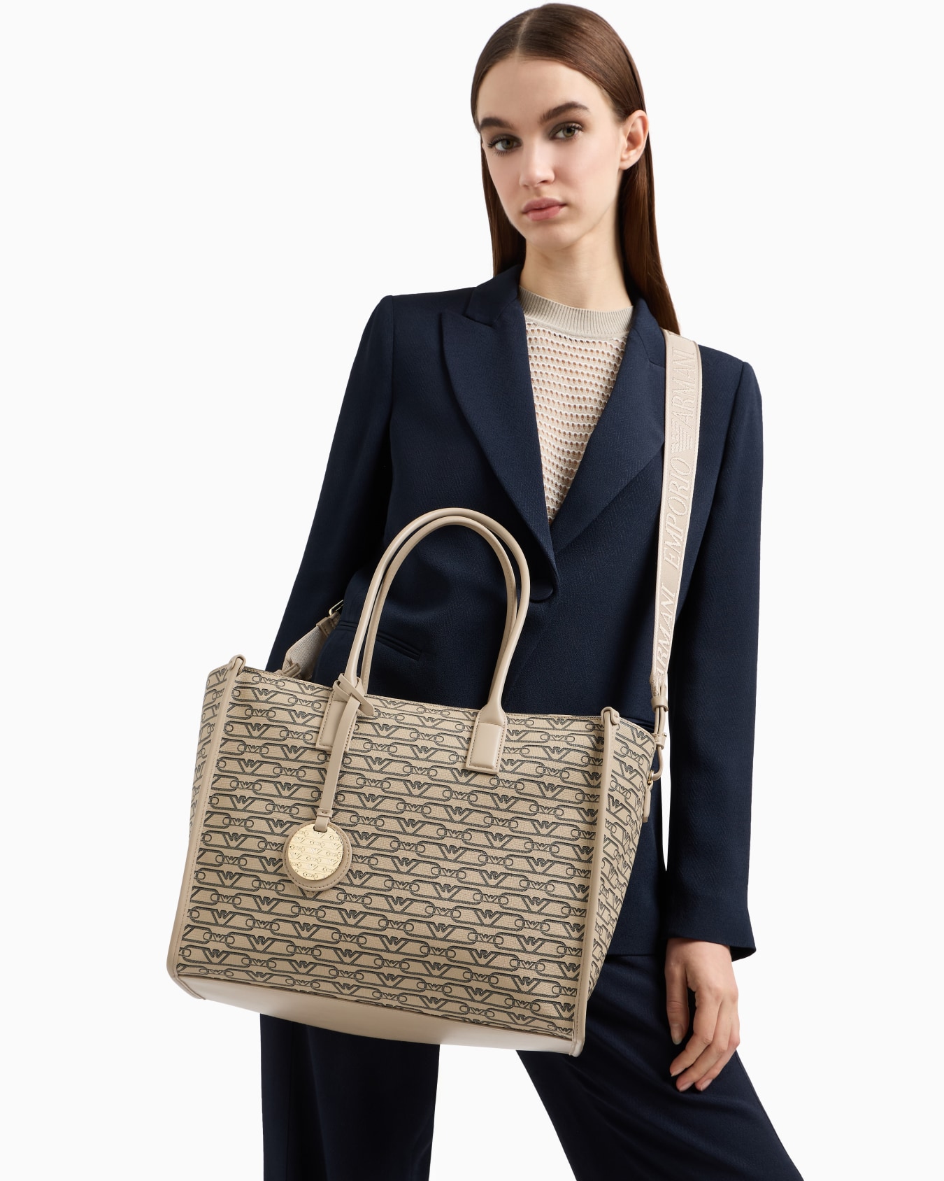 Medium shopper bag with all-over monogram print Slide 6