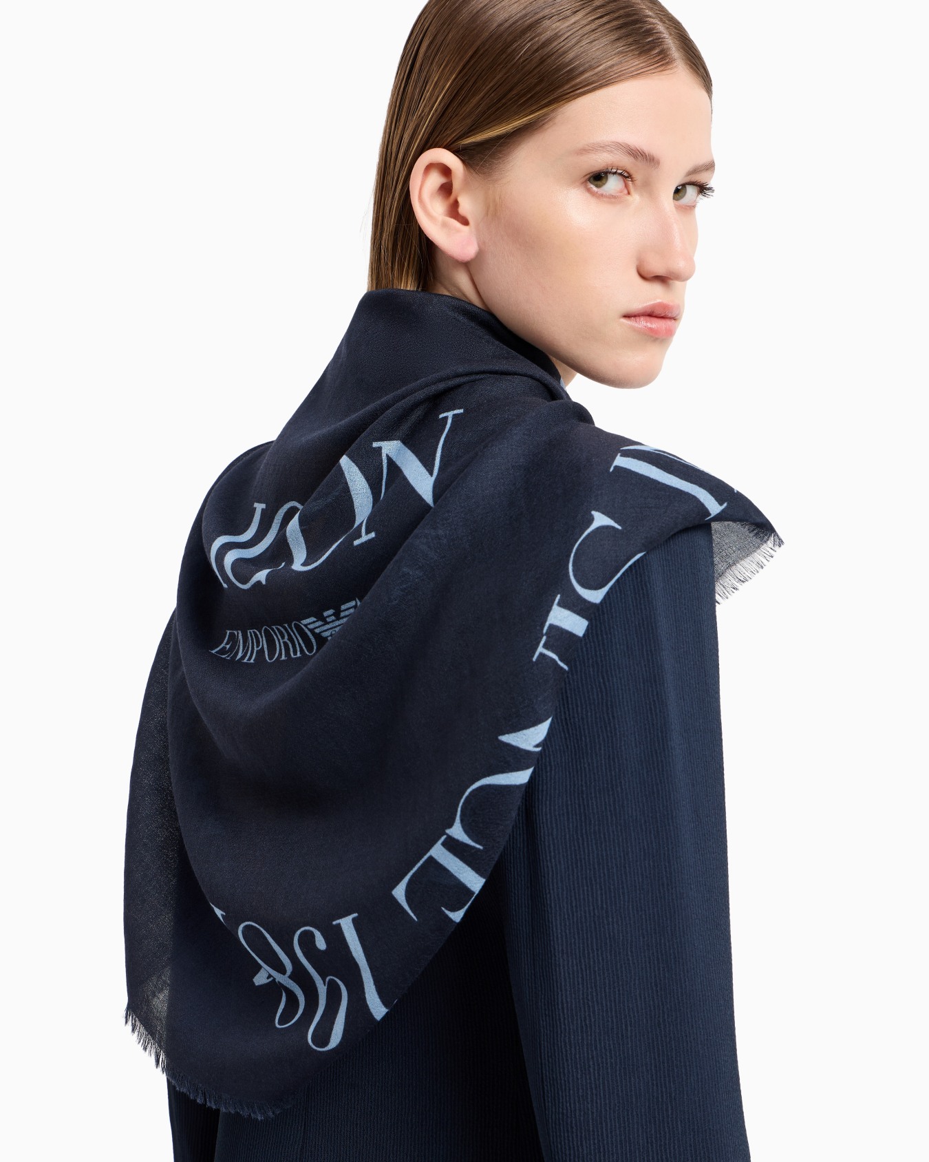 Pure cashmere foulard with Icon logo print Slide 2