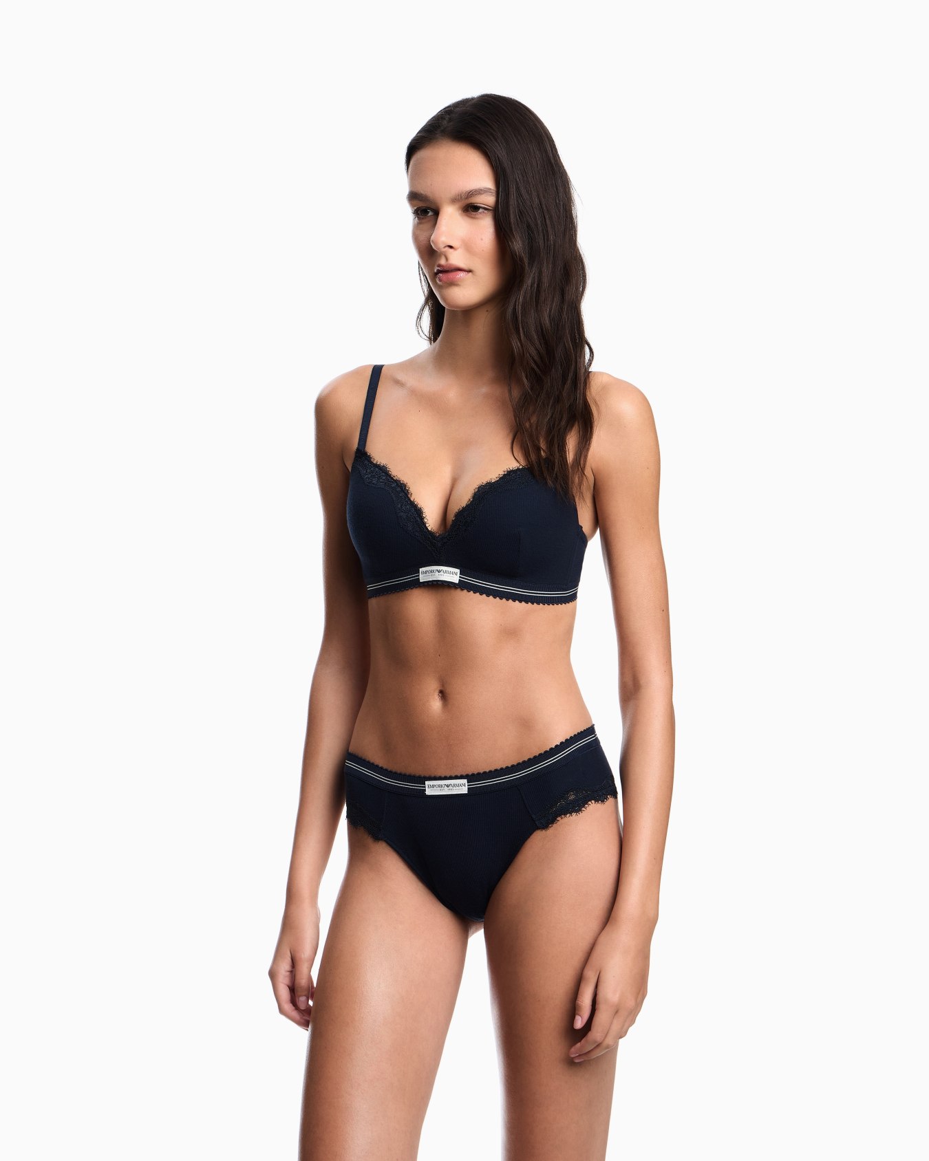 Brazilian briefs in ribbed fabric with lace detail Slide 1